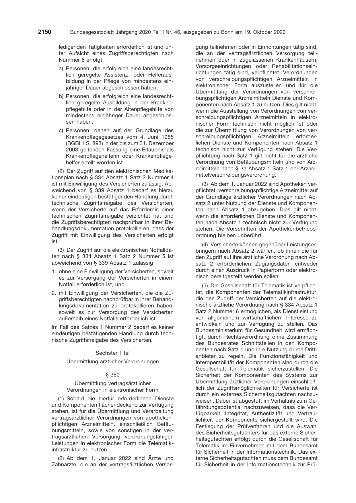 BGBl. 2020, Seite 2150 — Originalseite als Abbildung