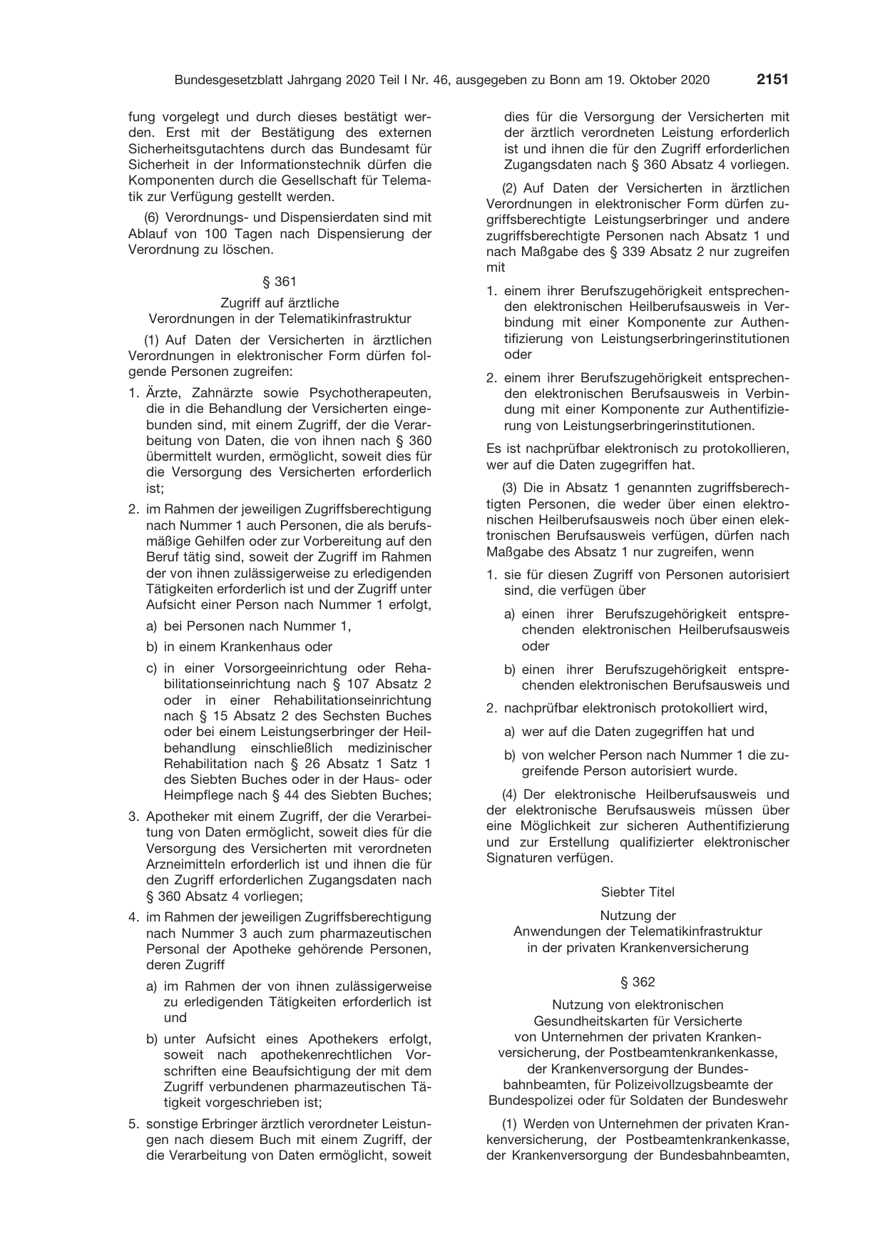 BGBl. 2020, Seite 2151 — Originalseite als Abbildung