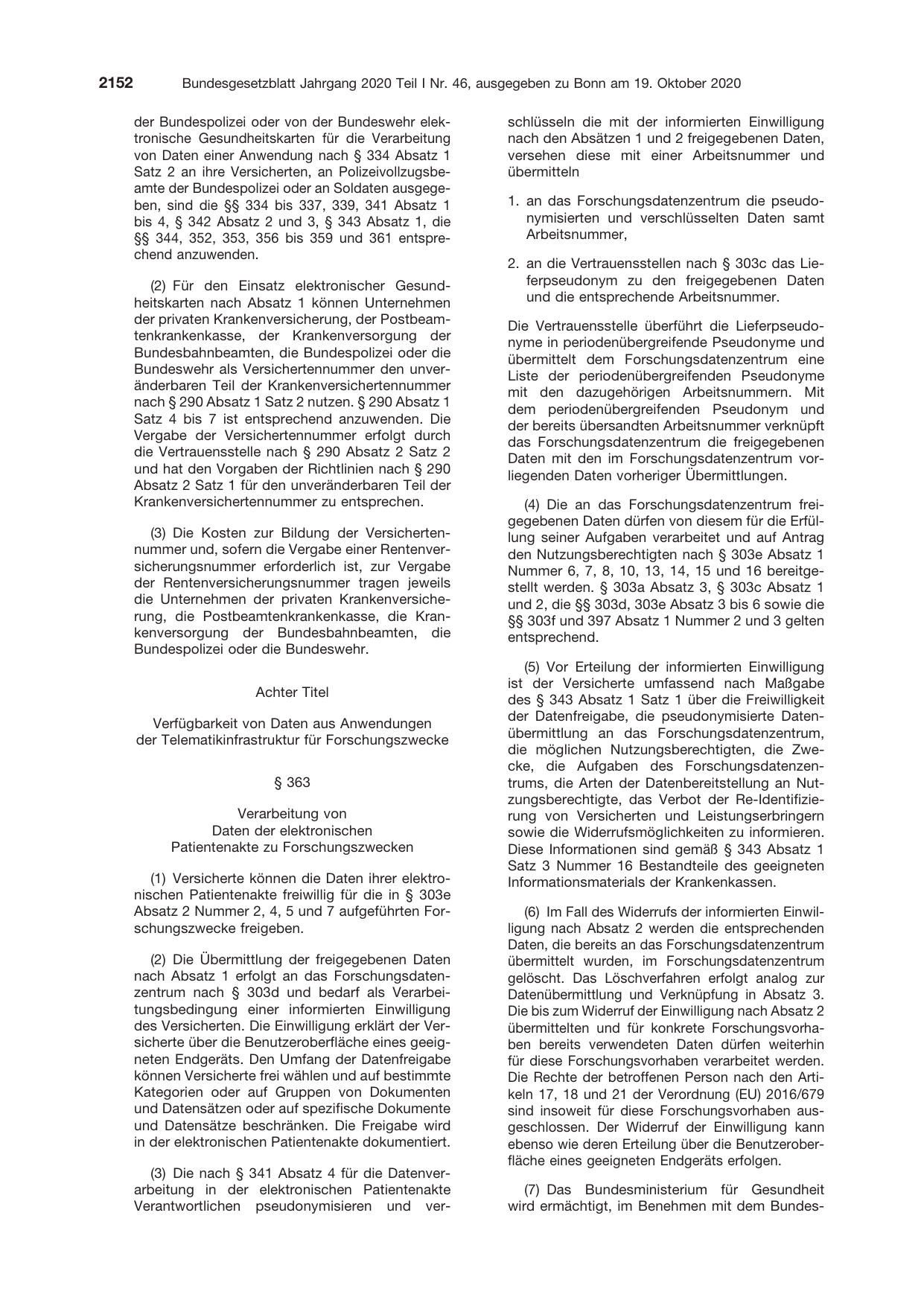 BGBl. 2020, Seite 2152 — Originalseite als Abbildung