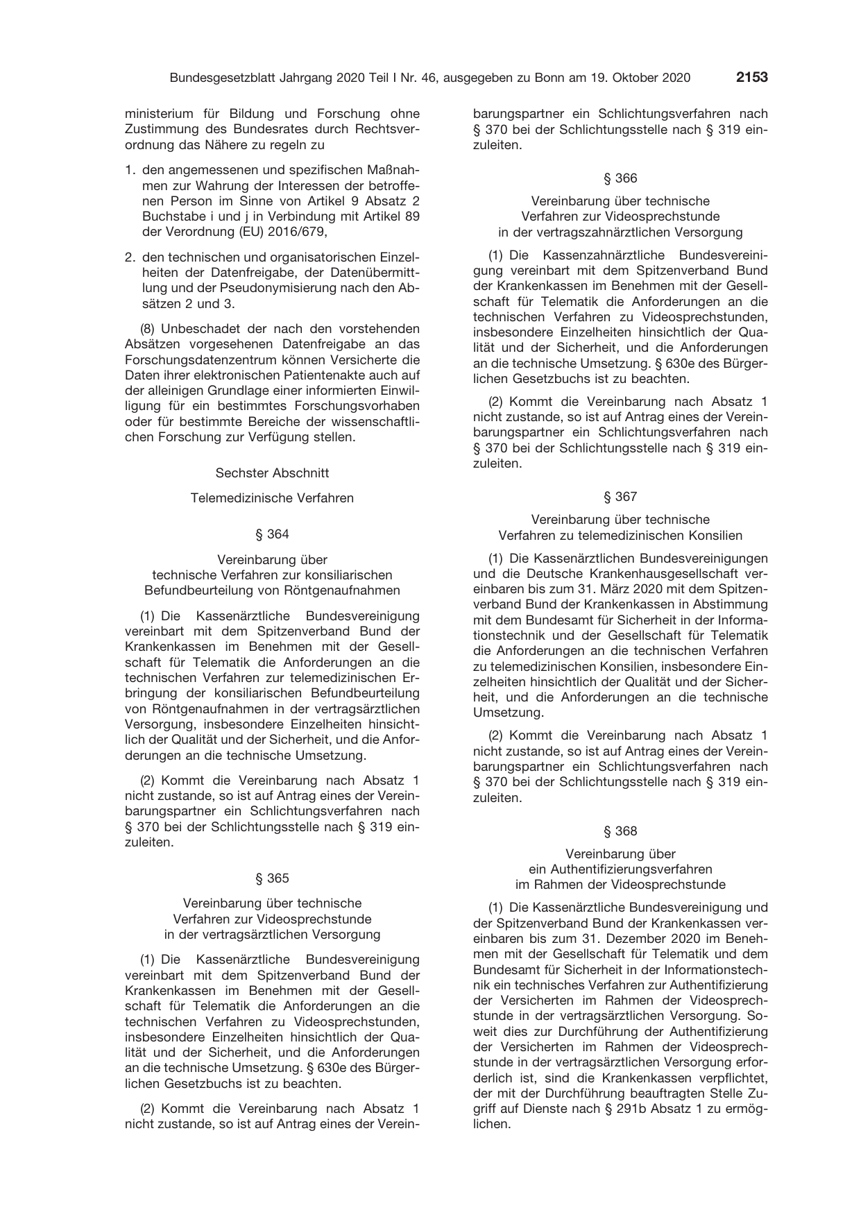 BGBl. 2020, Seite 2153 — Originalseite als Abbildung