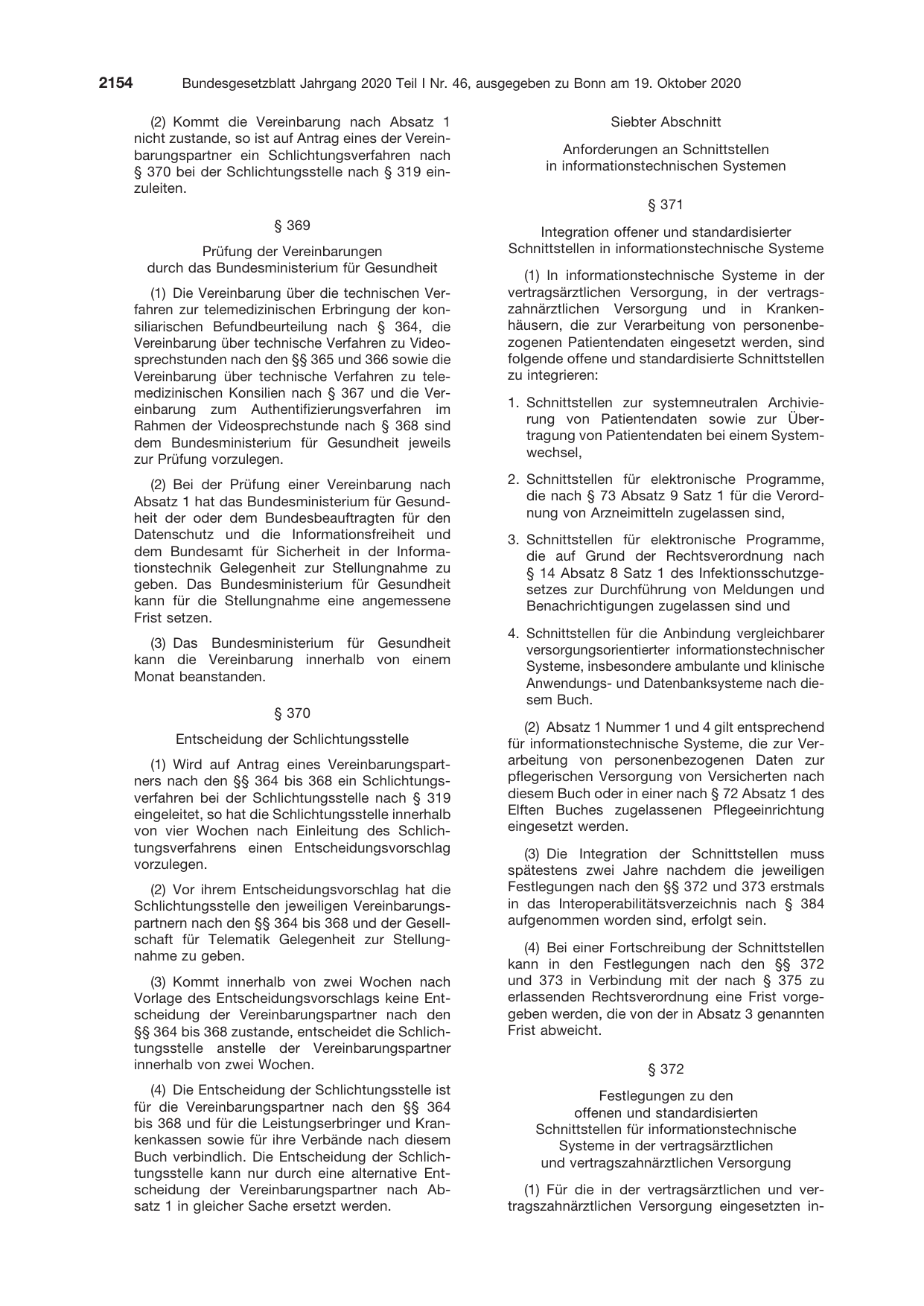 BGBl. 2020, Seite 2154 — Originalseite als Abbildung