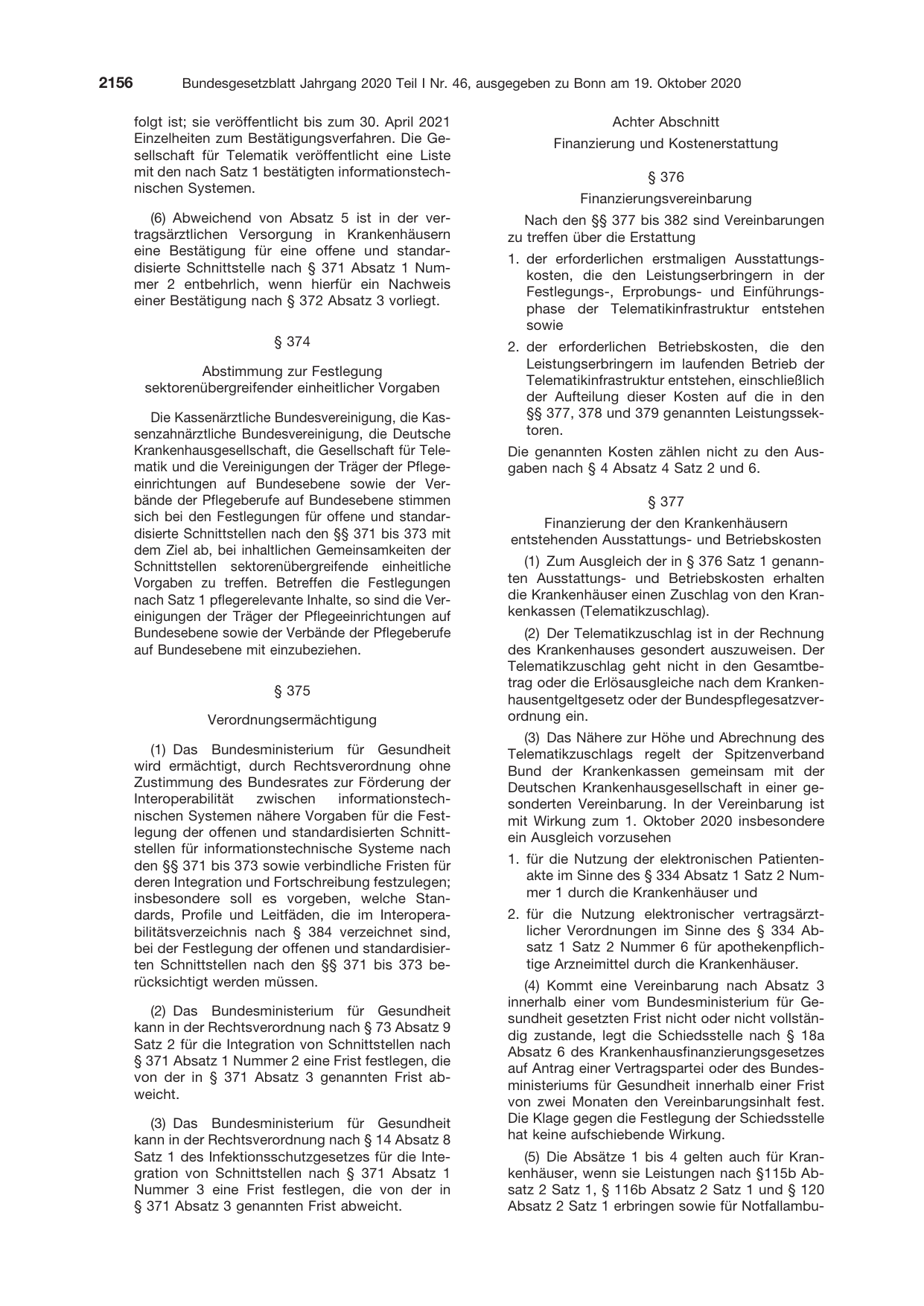 BGBl. 2020, Seite 2156 — Originalseite als Abbildung