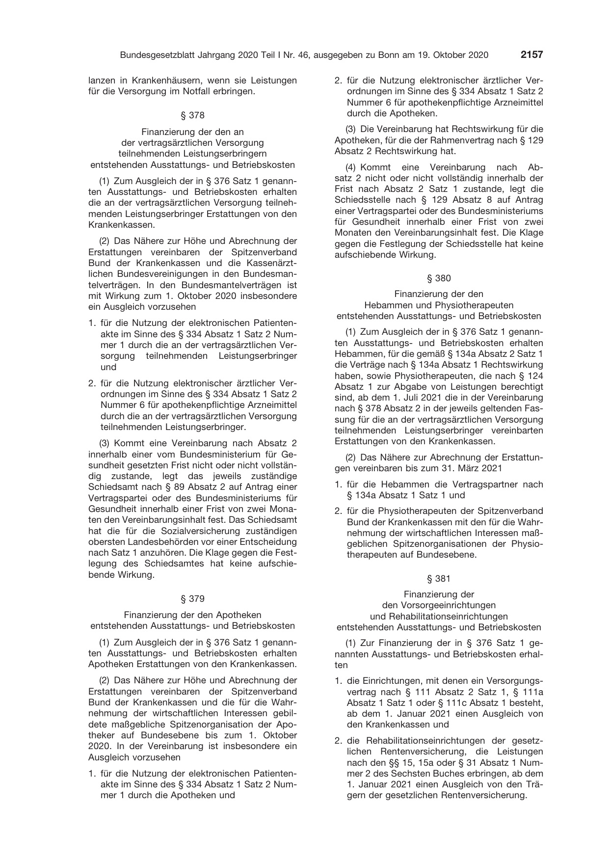 BGBl. 2020, Seite 2157 — Originalseite als Abbildung