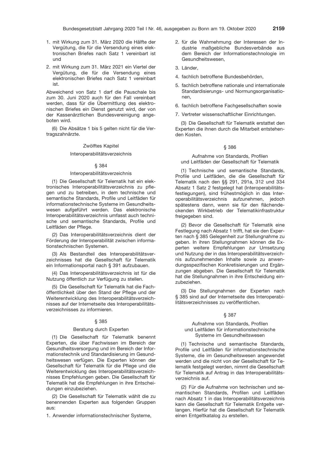 BGBl. 2020, Seite 2159 — Originalseite als Abbildung