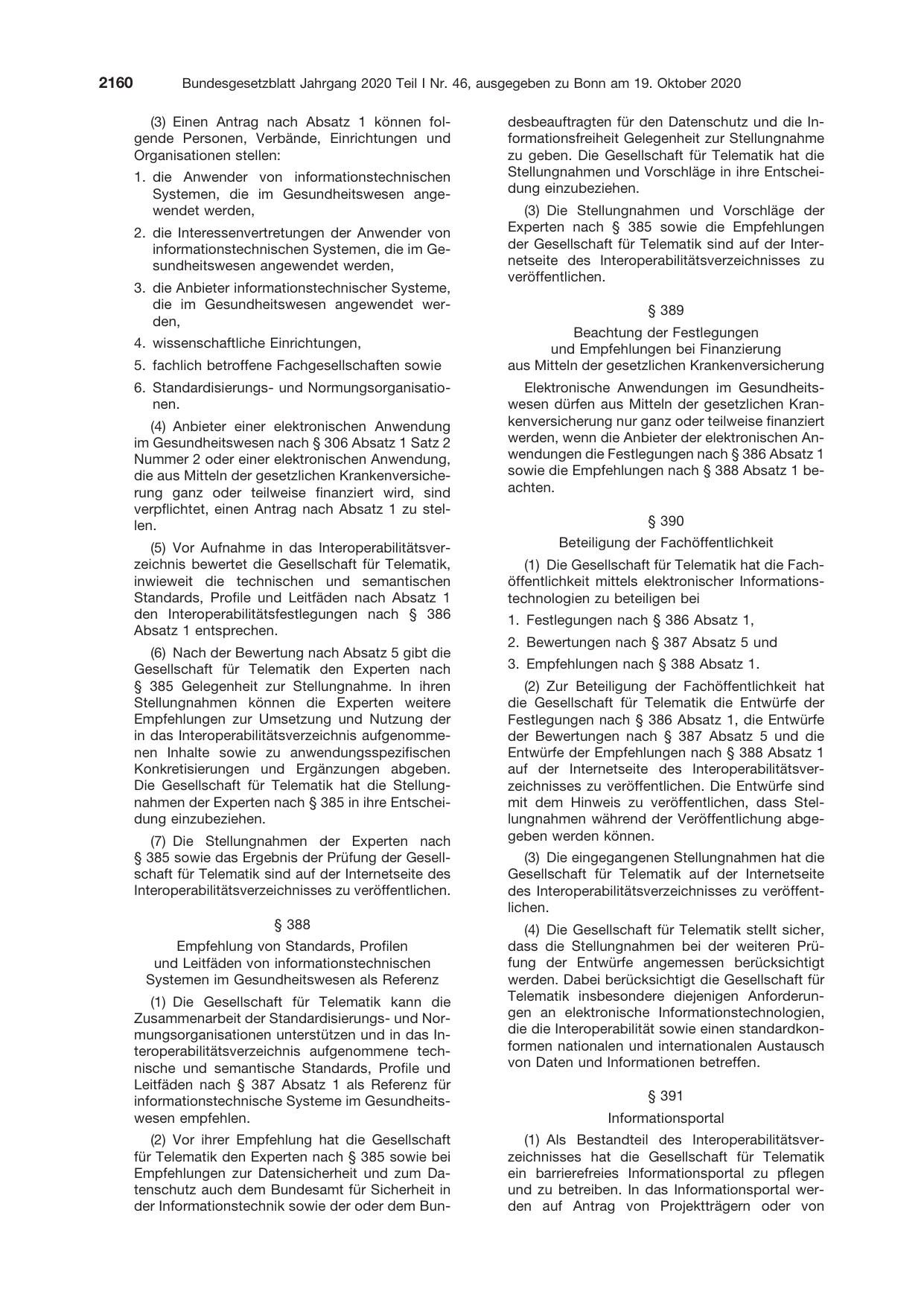 BGBl. 2020, Seite 2160 — Originalseite als Abbildung