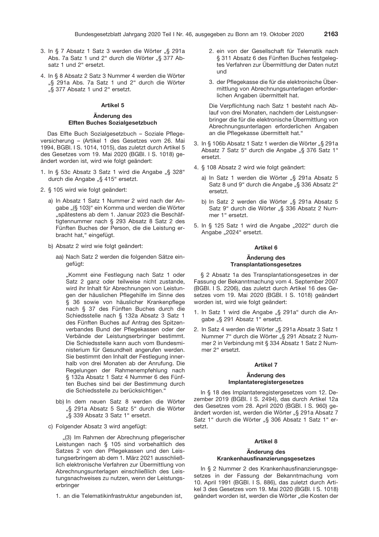 BGBl. 2020, Seite 2163 — Originalseite als Abbildung