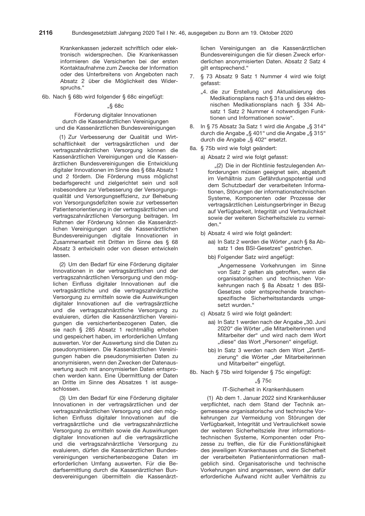 BGBl. 2020, Seite 2116 — Originalseite als Abbildung