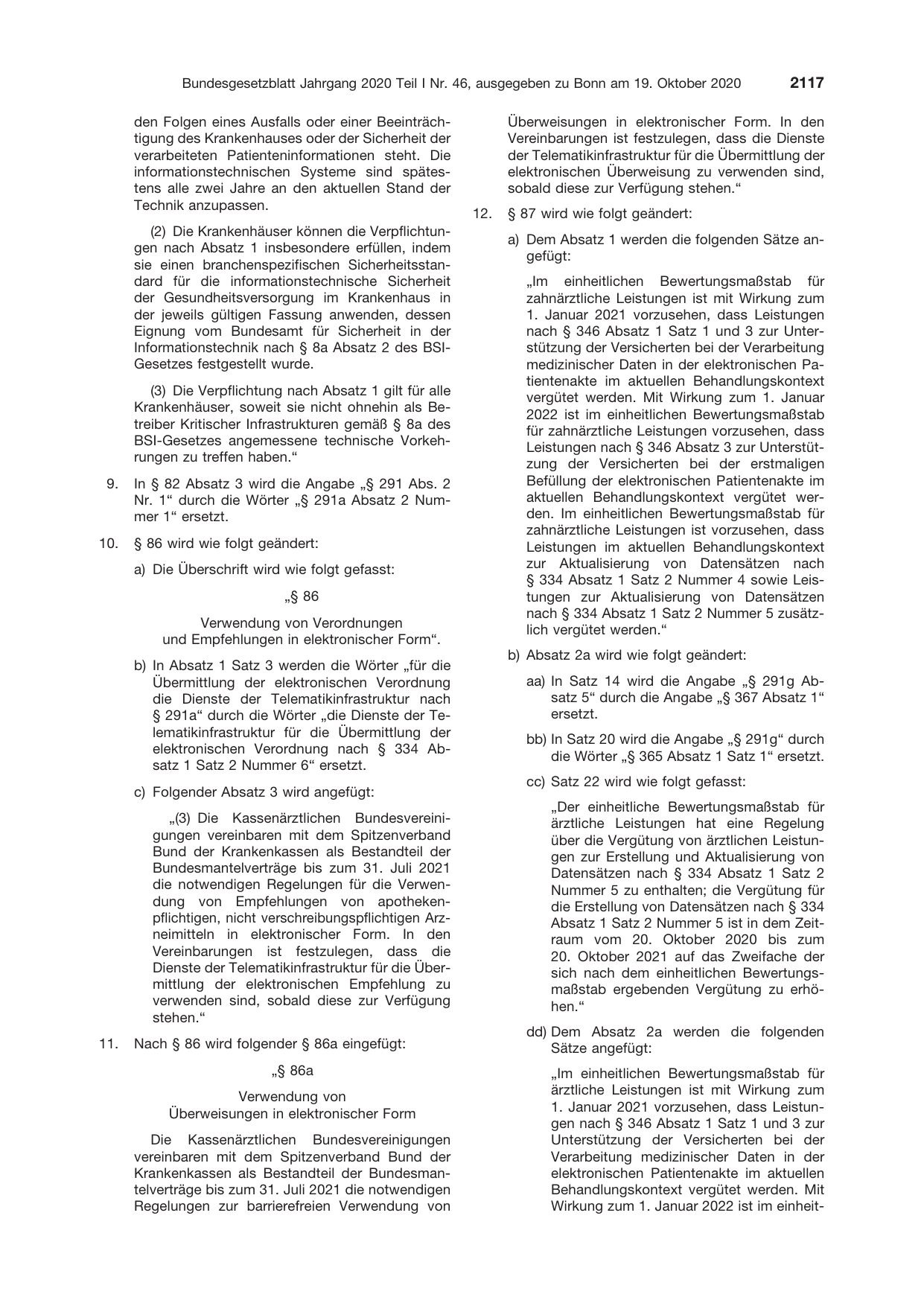 BGBl. 2020, Seite 2117 — Originalseite als Abbildung
