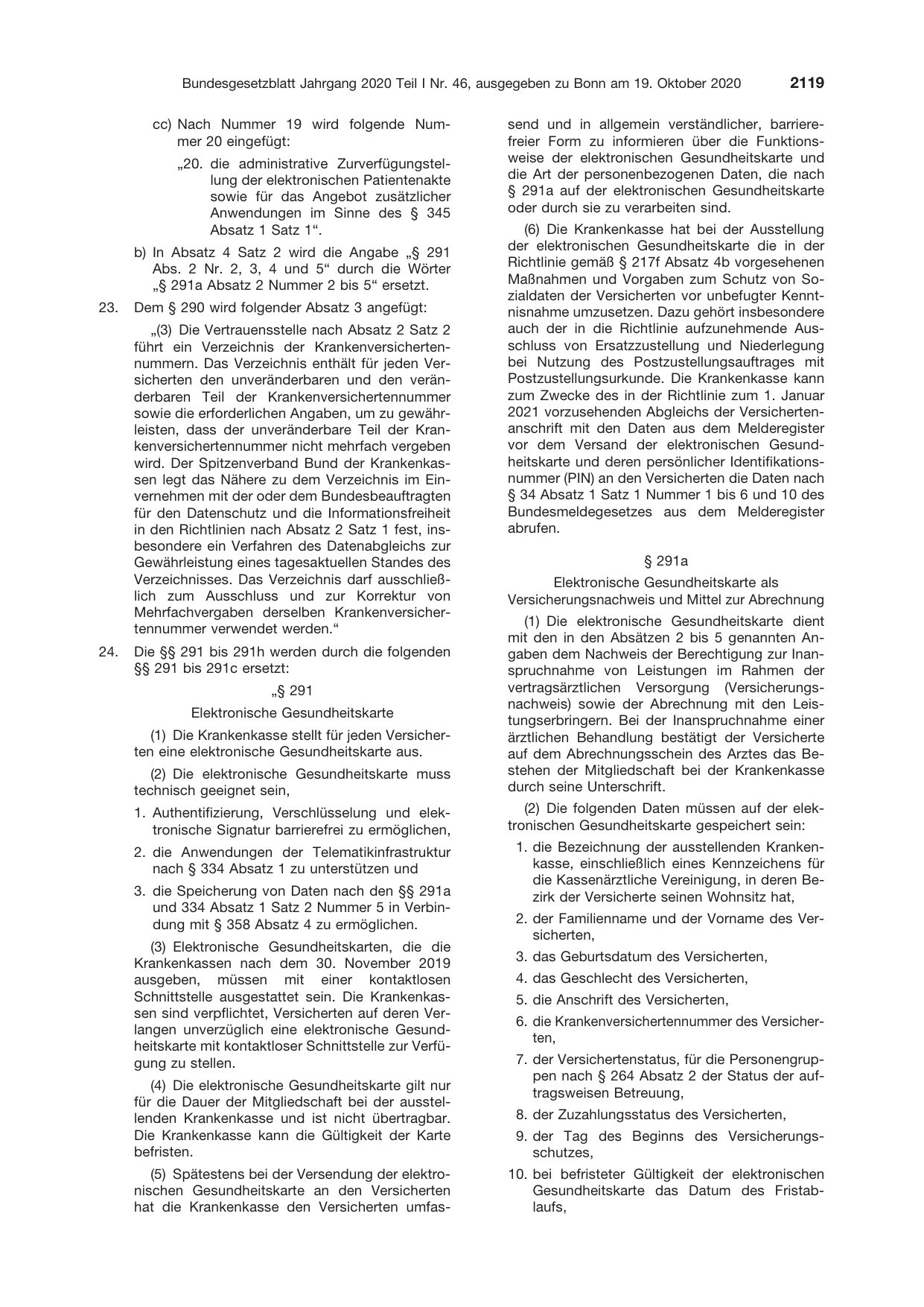 BGBl. 2020, Seite 2119 — Originalseite als Abbildung