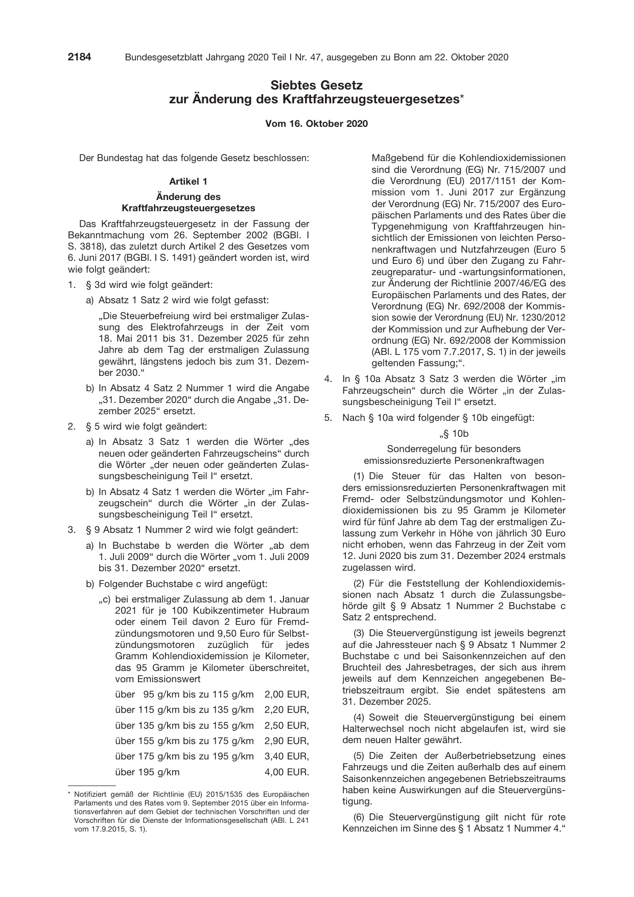 BGBl. 2020, Seite 2184 — Originalseite als Abbildung