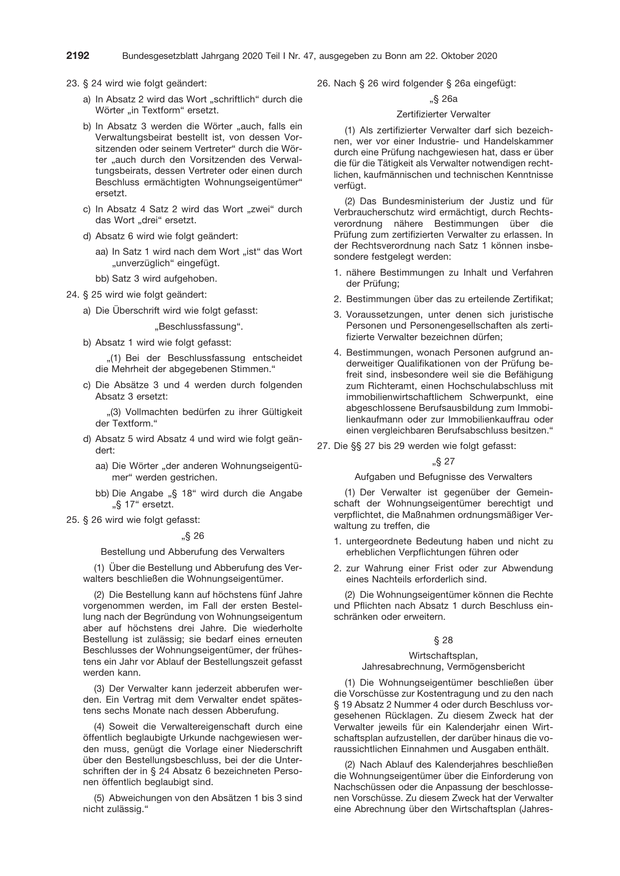BGBl. 2020, Seite 2192 — Originalseite als Abbildung