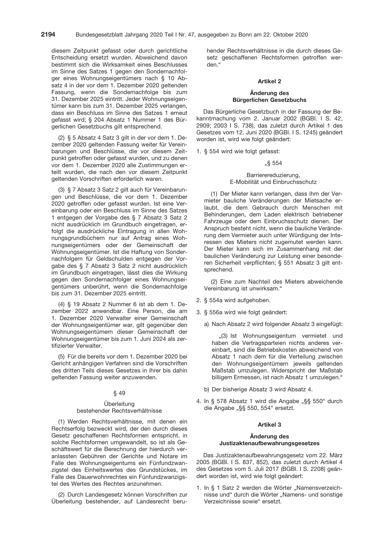 BGBl. 2020, Seite 2194 — Originalseite als Abbildung