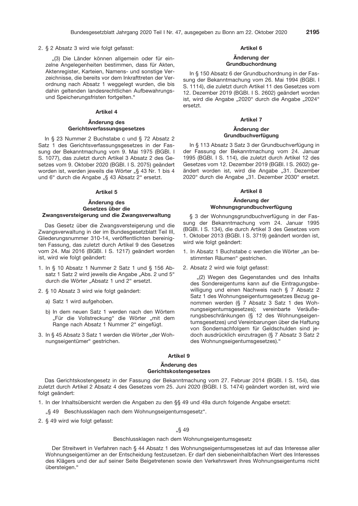 BGBl. 2020, Seite 2195 — Originalseite als Abbildung