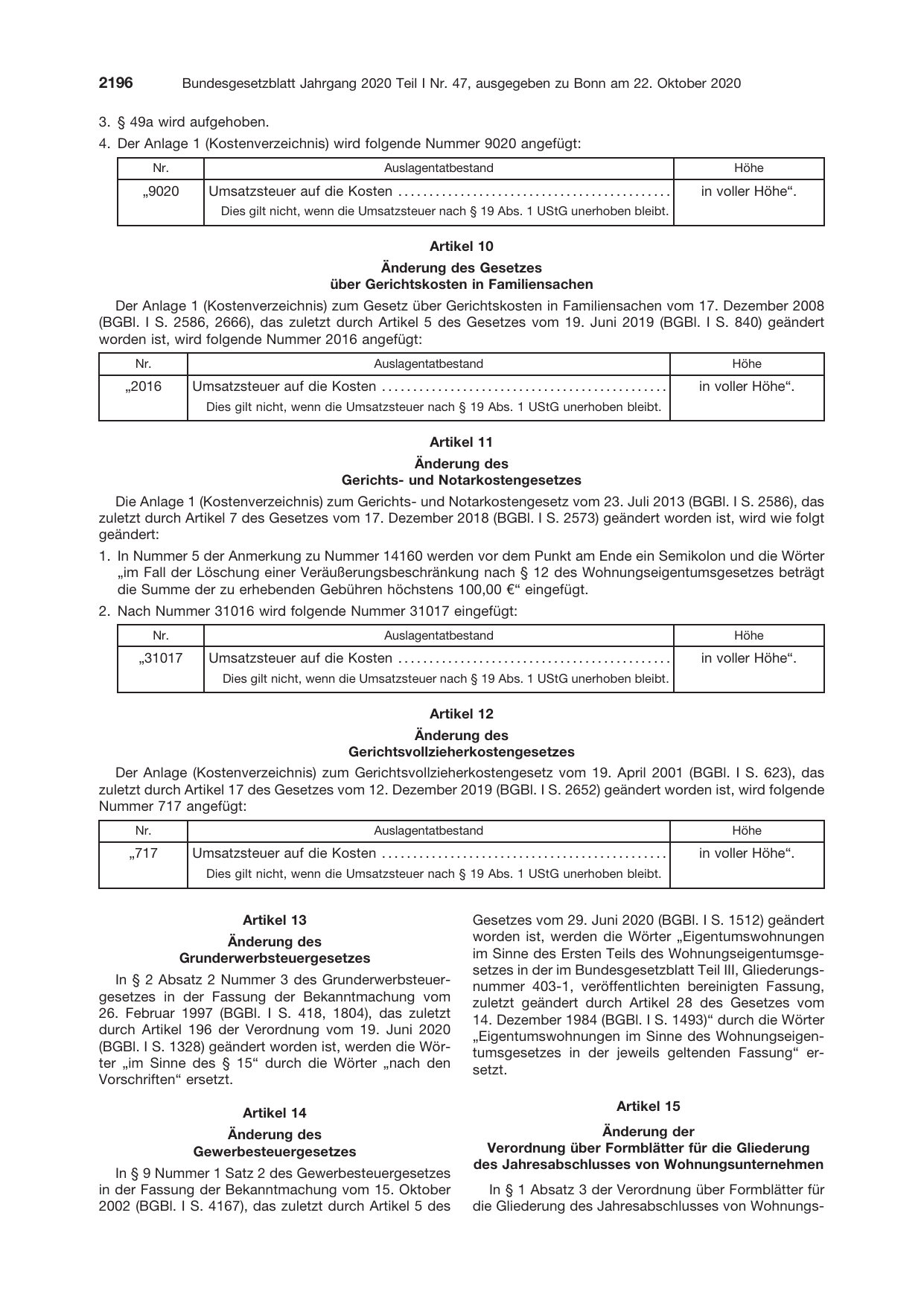 BGBl. 2020, Seite 2196 — Originalseite als Abbildung
