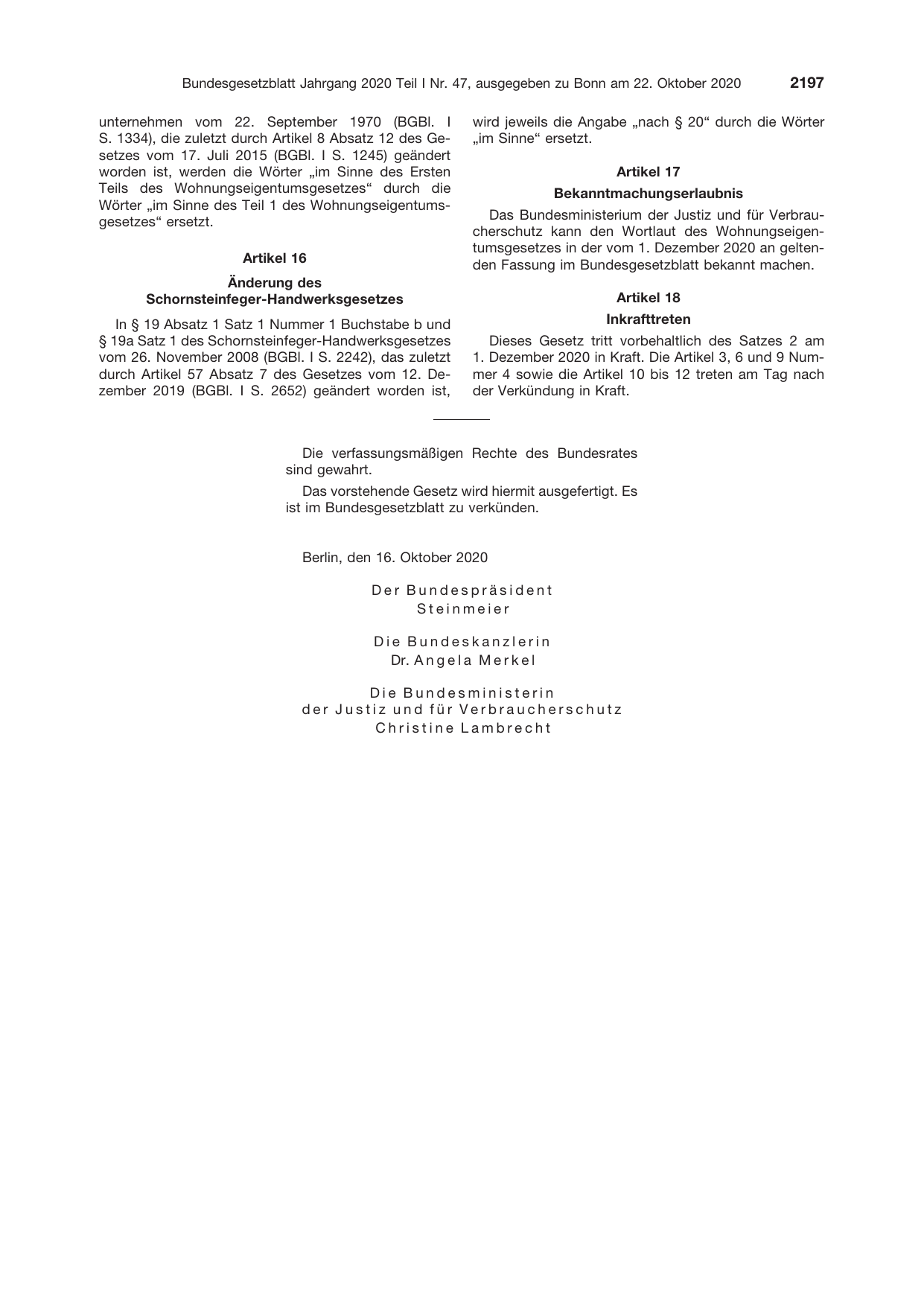 BGBl. 2020, Seite 2197 — Originalseite als Abbildung