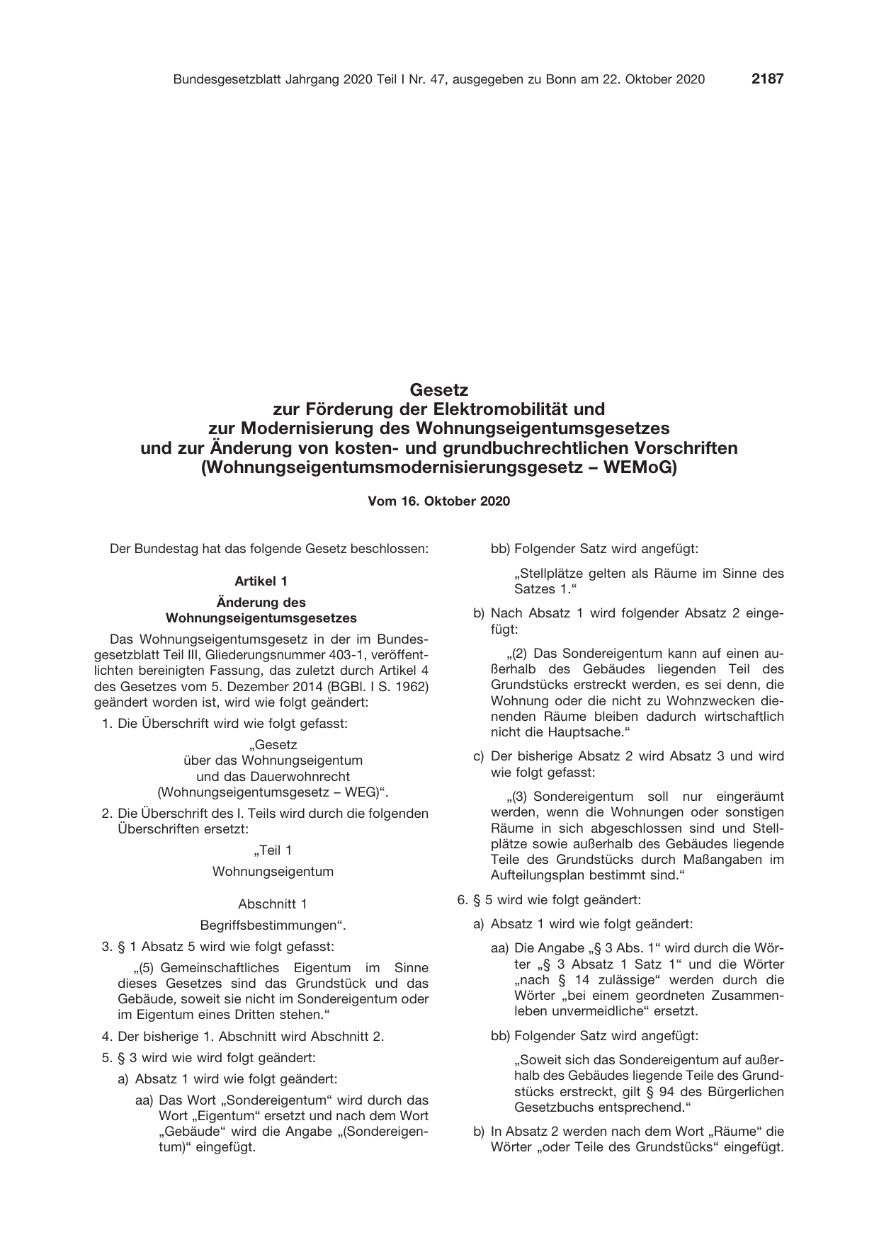 BGBl. 2020, Seite 2187 — Originalseite als Abbildung