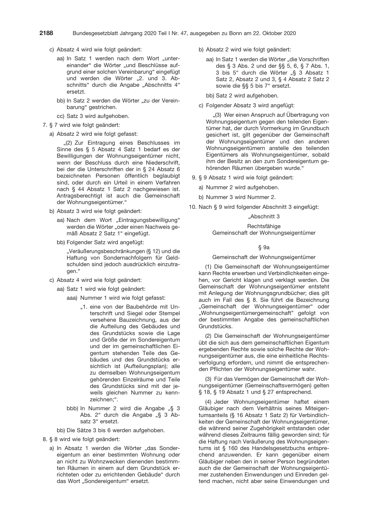 BGBl. 2020, Seite 2188 — Originalseite als Abbildung