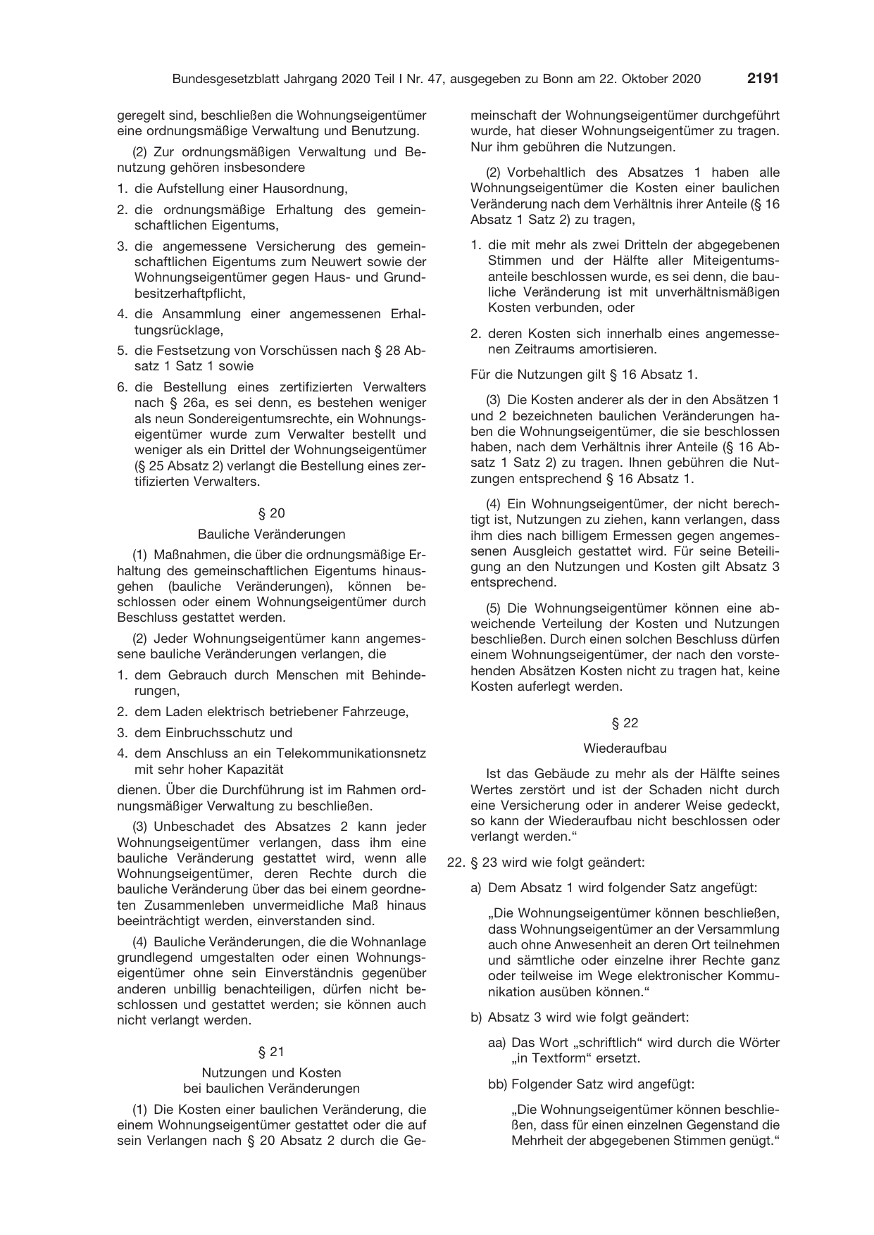 BGBl. 2020, Seite 2191 — Originalseite als Abbildung