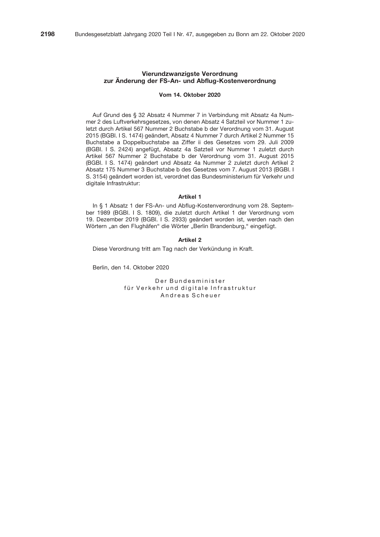 BGBl. 2020, Seite 2198 — Originalseite als Abbildung
