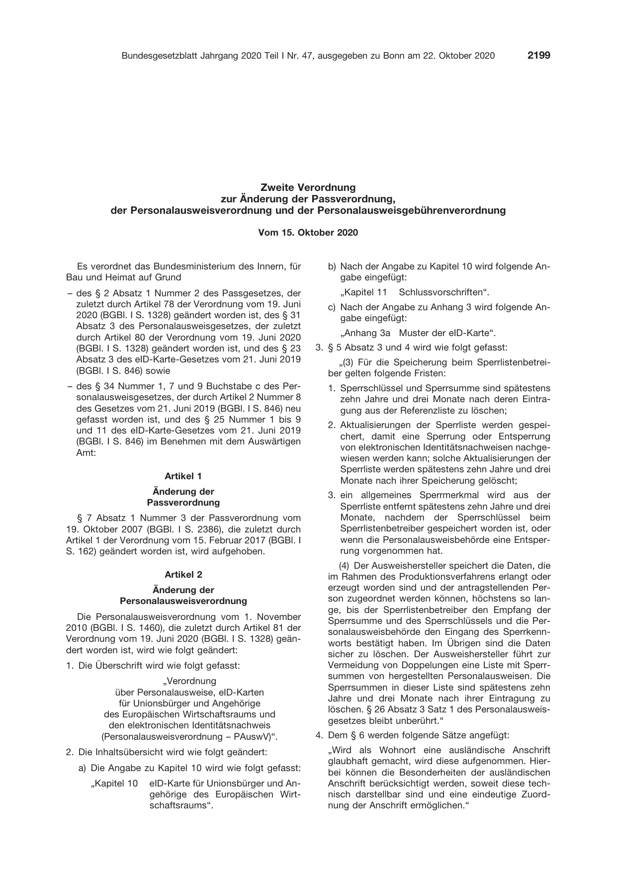 BGBl. 2020, Seite 2199 — Originalseite als Abbildung