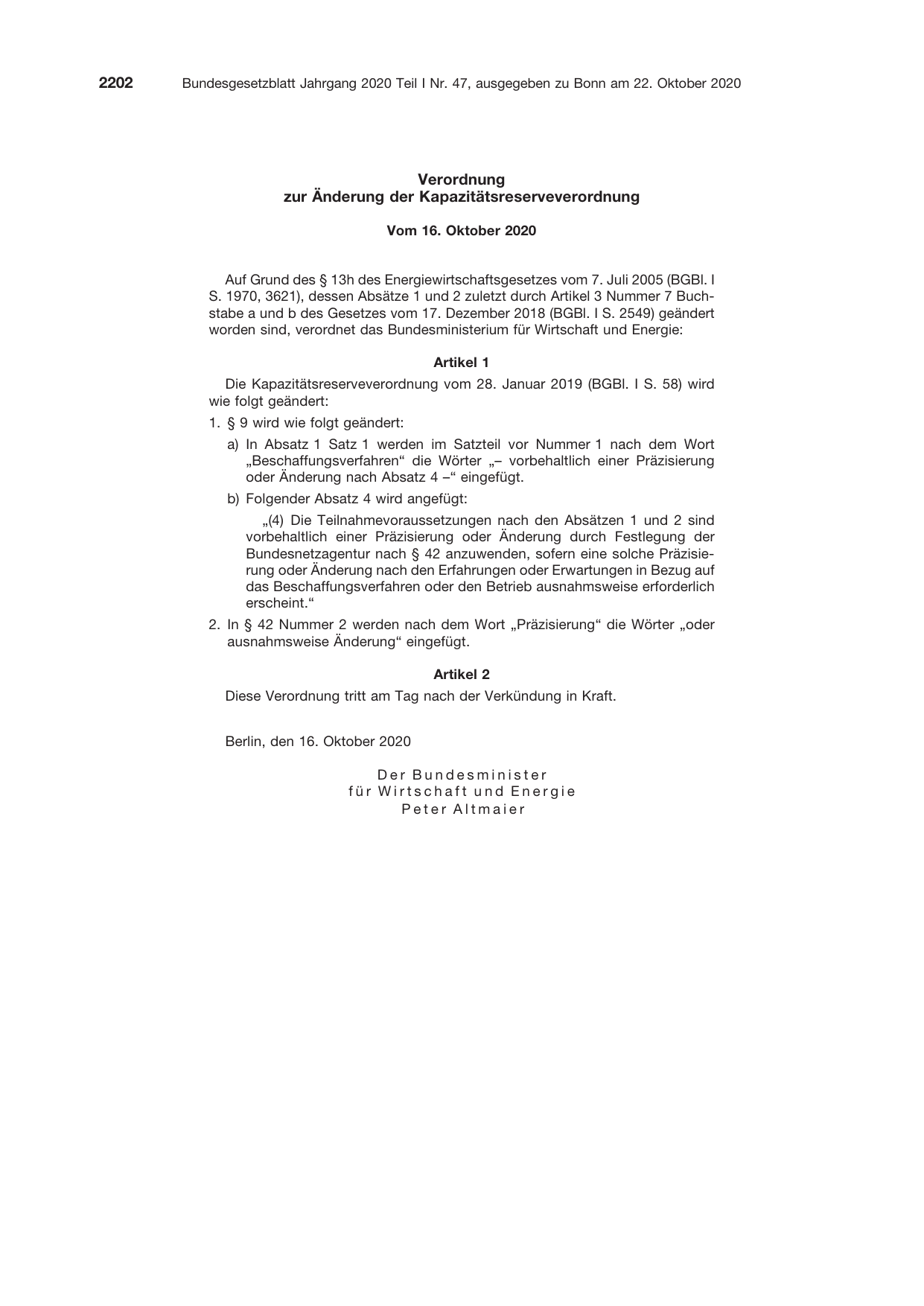 BGBl. 2020, Seite 2202 — Originalseite als Abbildung