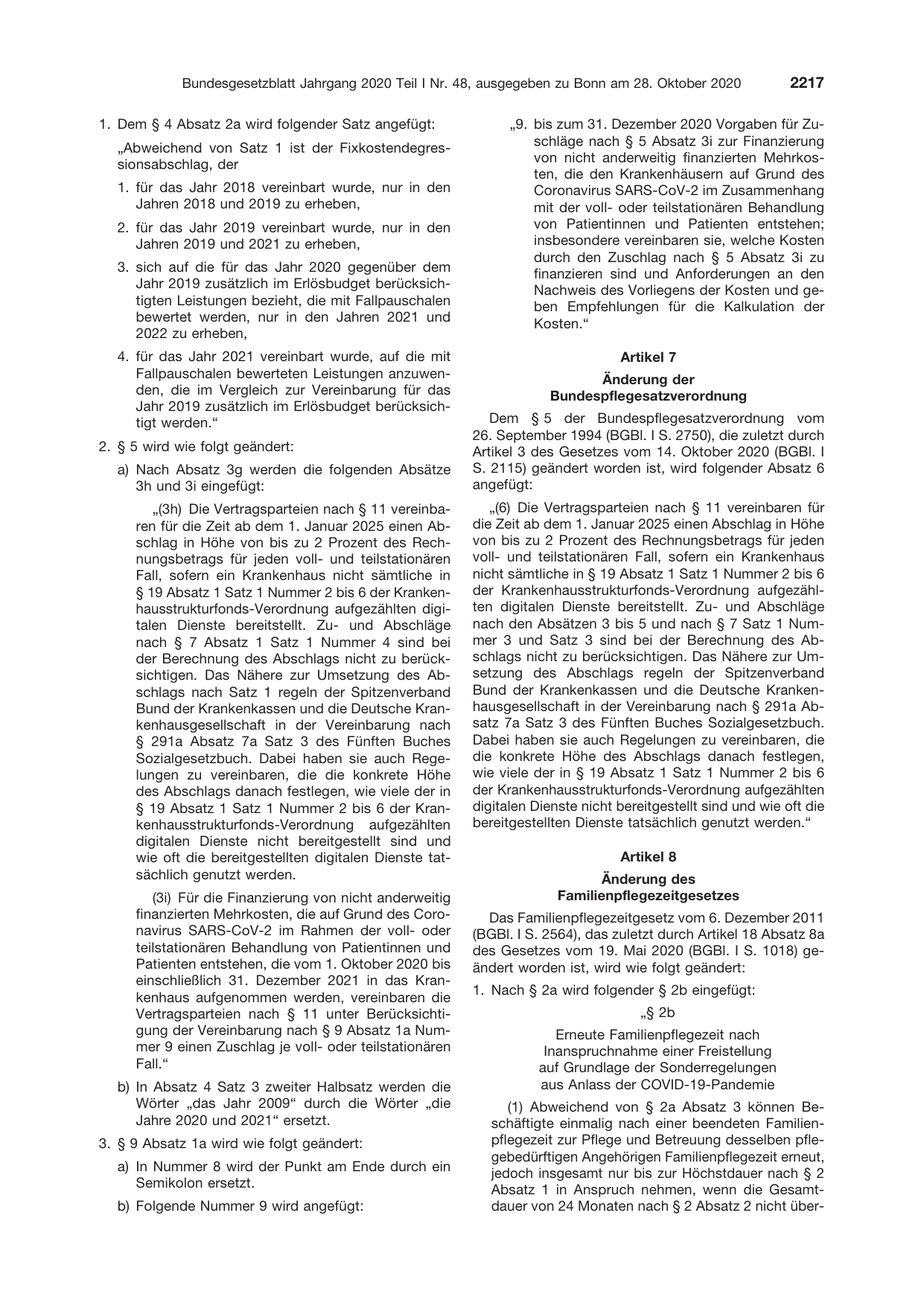 BGBl. 2020, Seite 2217 — Originalseite als Abbildung