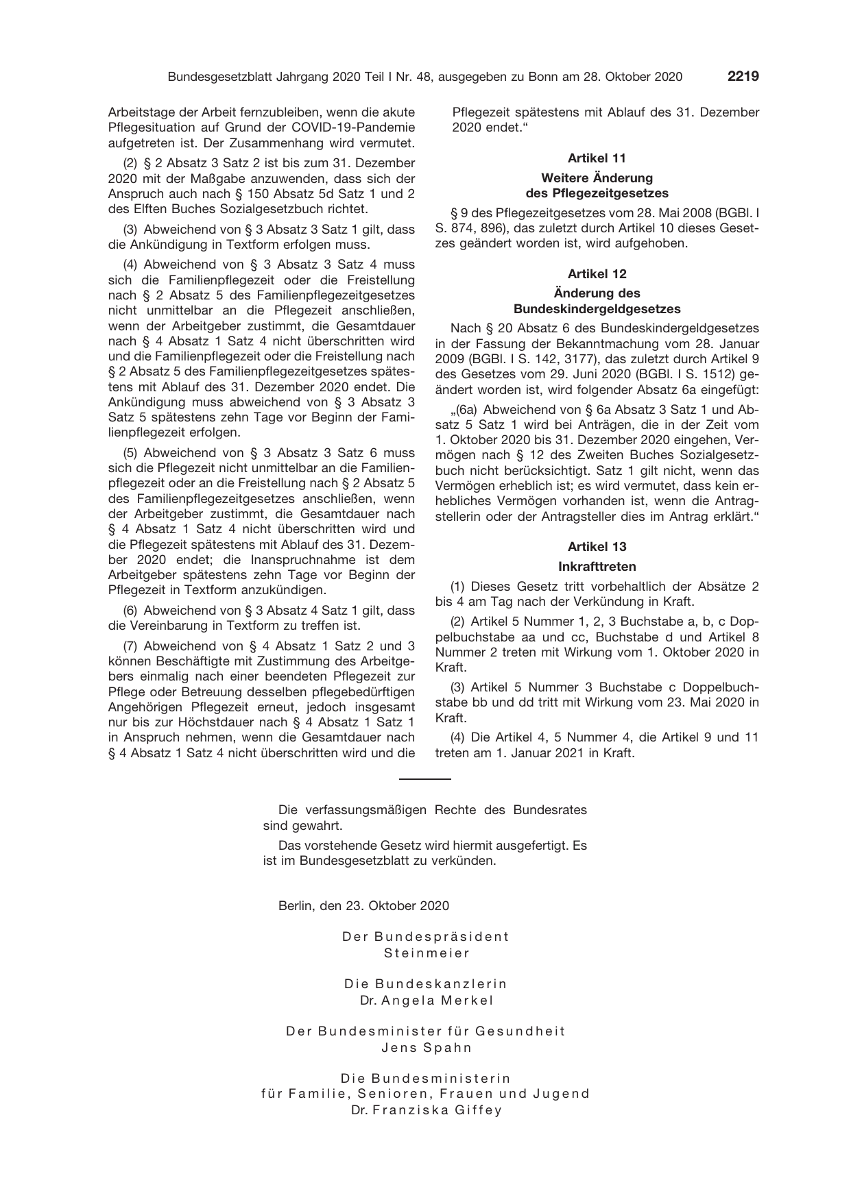 BGBl. 2020, Seite 2219 — Originalseite als Abbildung