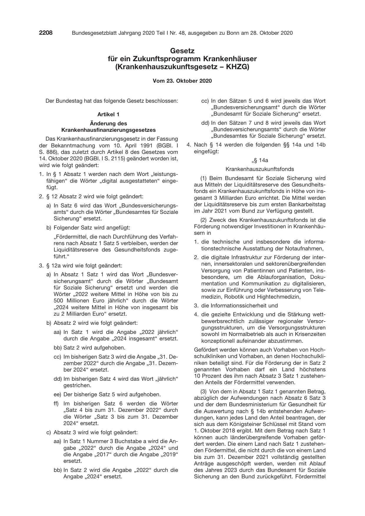 BGBl. 2020, Seite 2208 — Originalseite als Abbildung