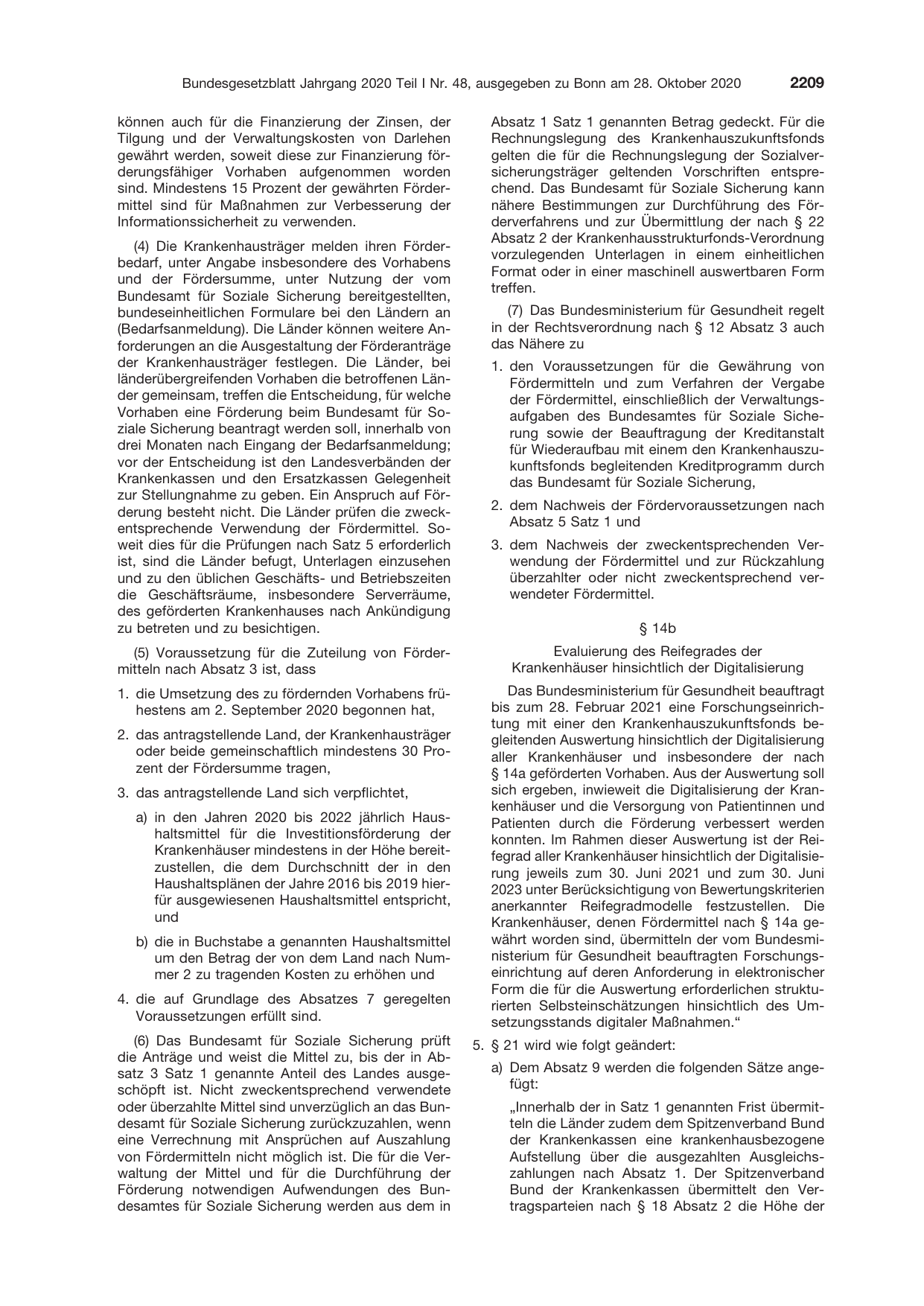 BGBl. 2020, Seite 2209 — Originalseite als Abbildung