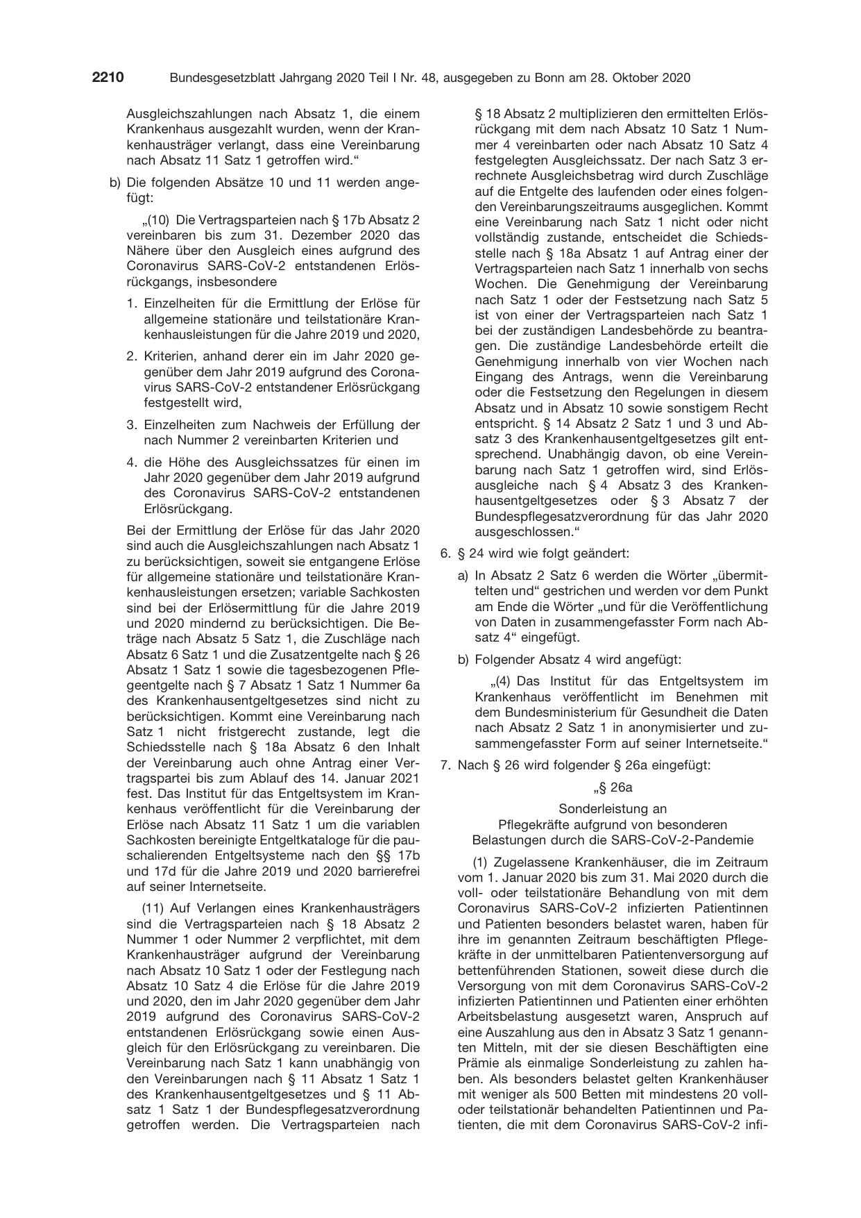 BGBl. 2020, Seite 2210 — Originalseite als Abbildung