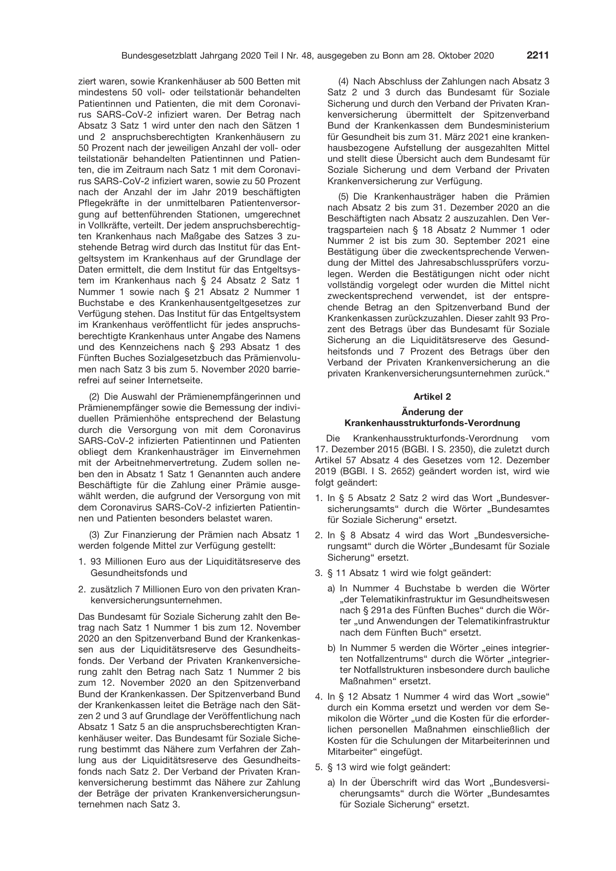 BGBl. 2020, Seite 2211 — Originalseite als Abbildung