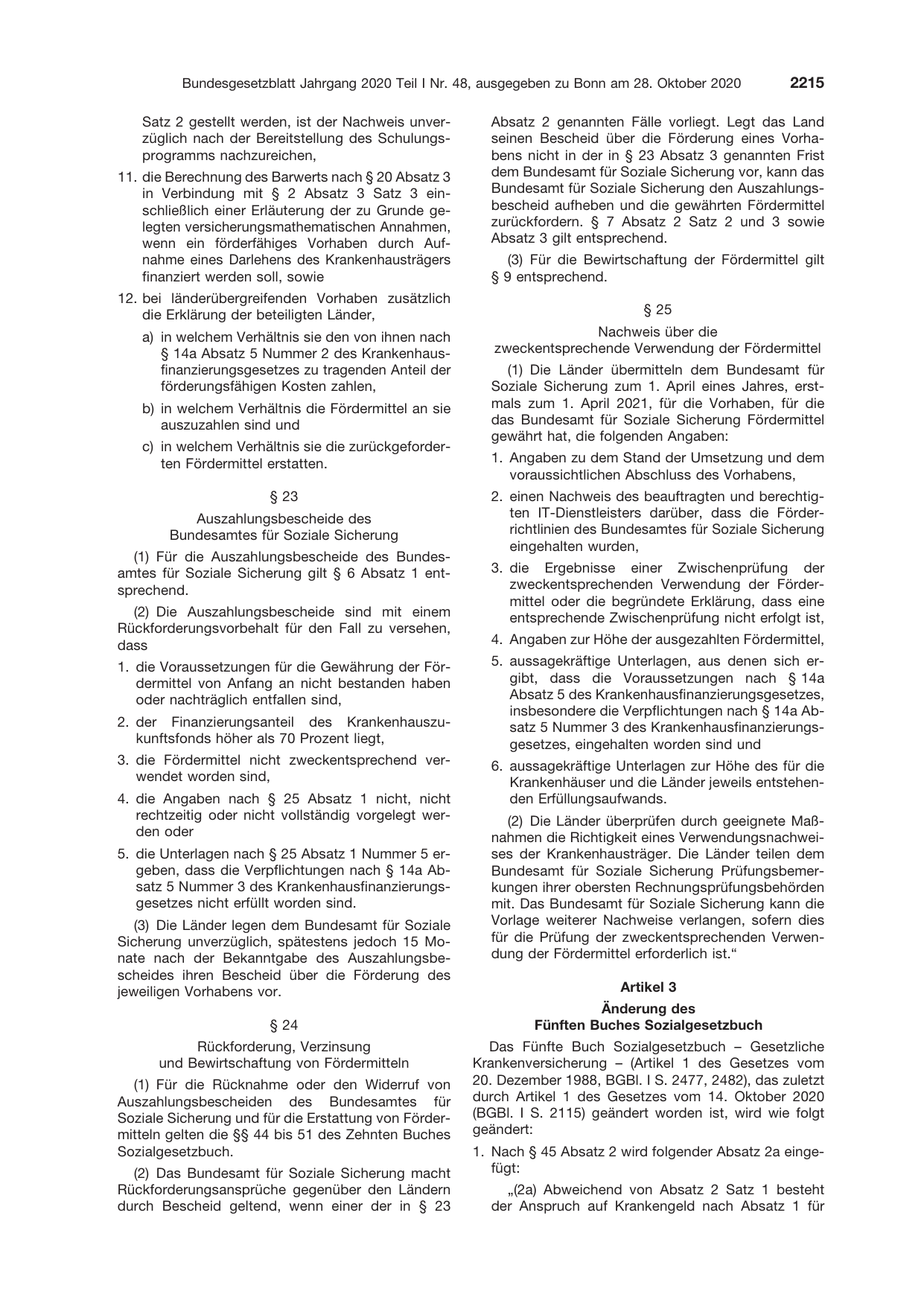 BGBl. 2020, Seite 2215 — Originalseite als Abbildung