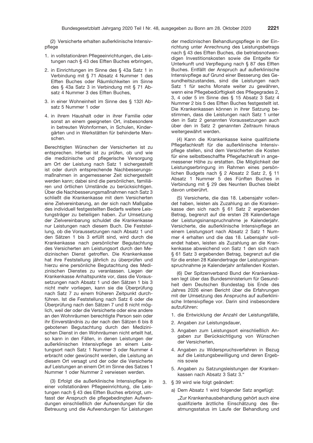 BGBl. 2020, Seite 2221 — Originalseite als Abbildung