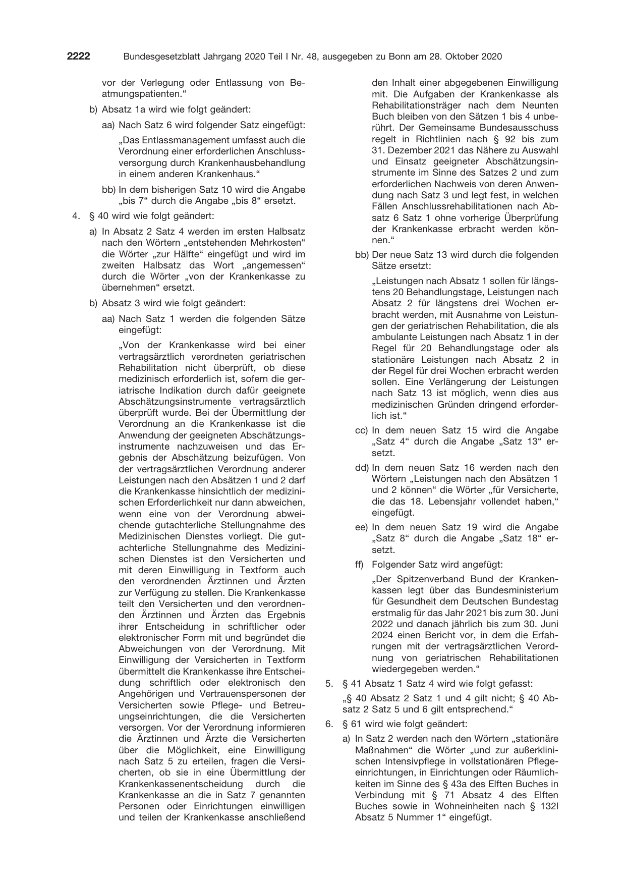 BGBl. 2020, Seite 2222 — Originalseite als Abbildung