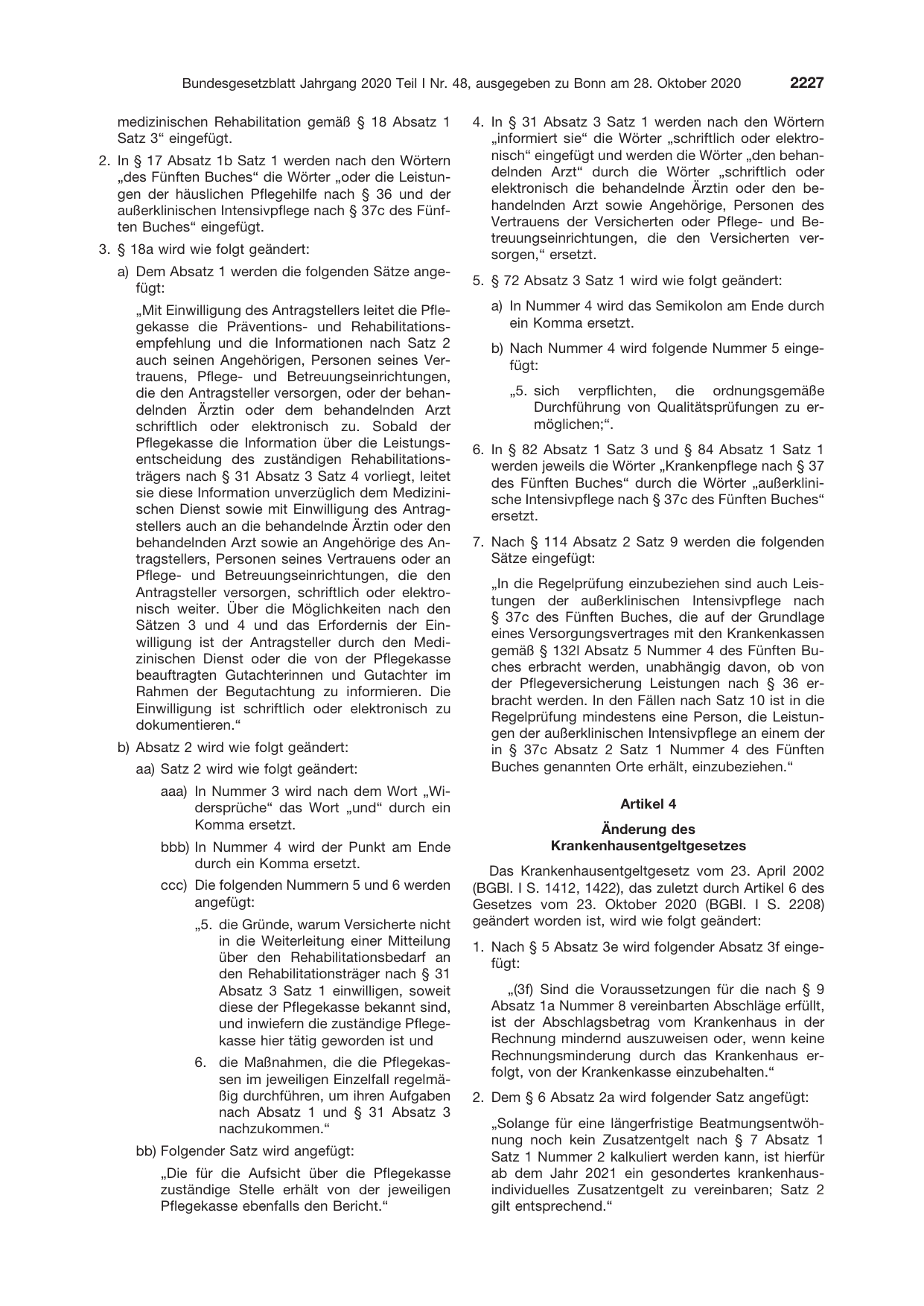 BGBl. 2020, Seite 2227 — Originalseite als Abbildung