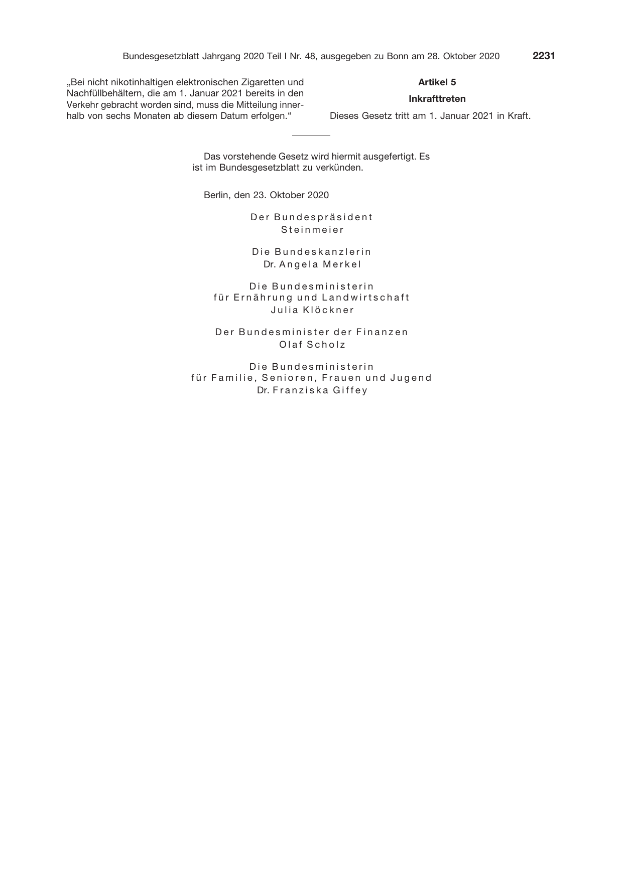 BGBl. 2020, Seite 2231 — Originalseite als Abbildung