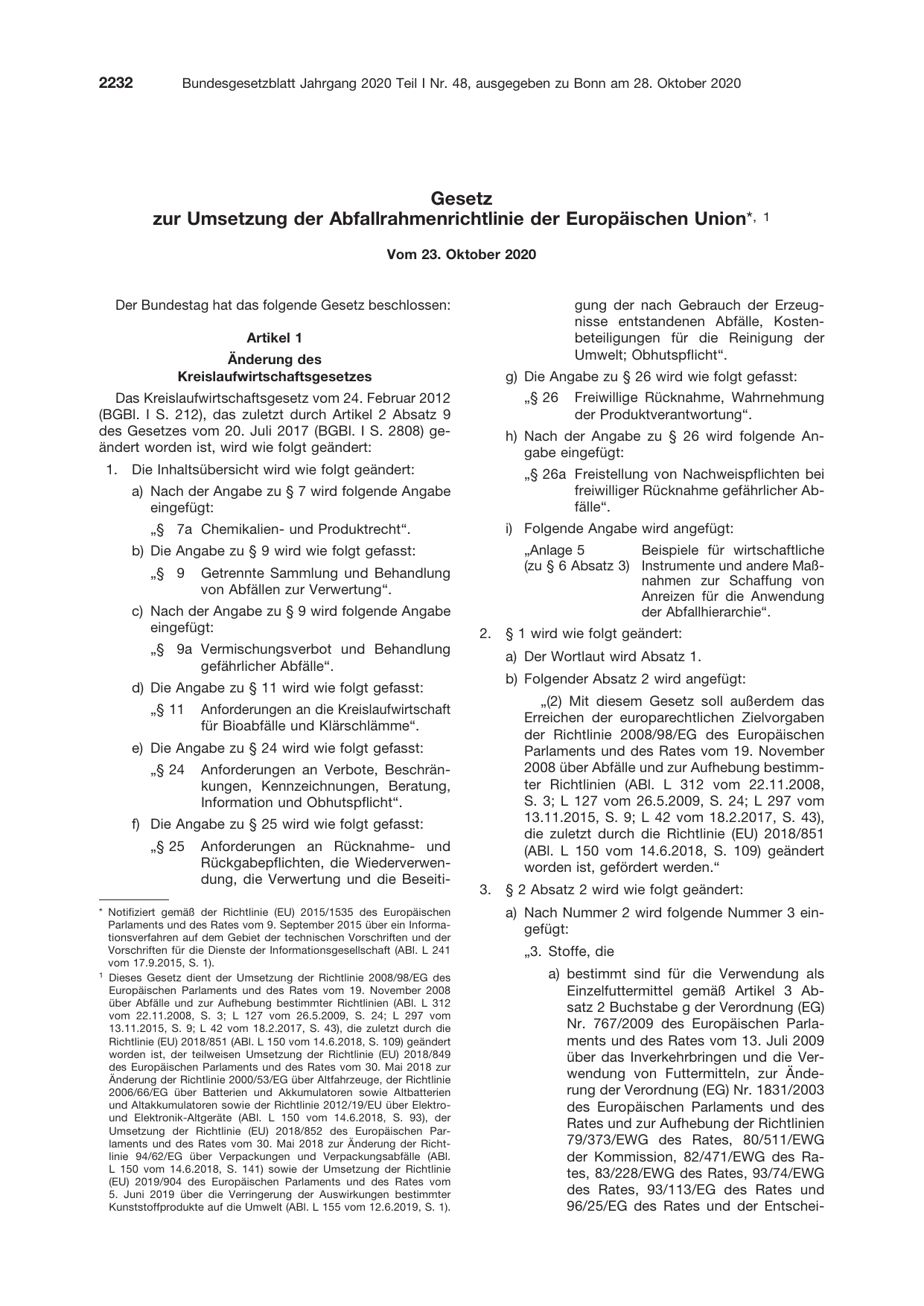 BGBl. 2020, Seite 2232 — Originalseite als Abbildung