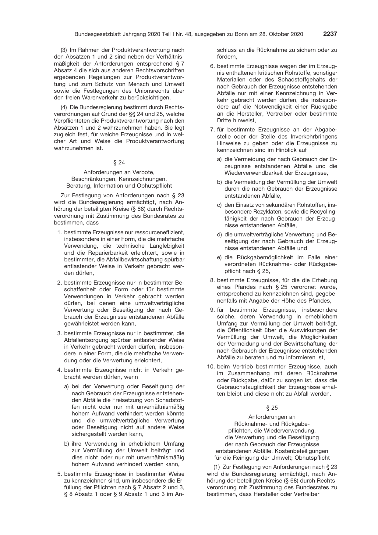 BGBl. 2020, Seite 2237 — Originalseite als Abbildung