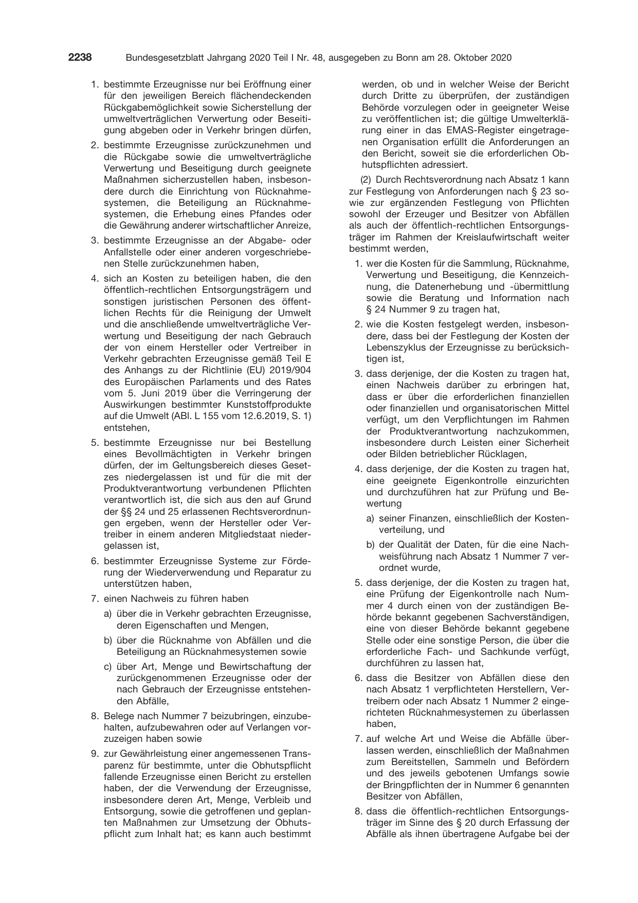 BGBl. 2020, Seite 2238 — Originalseite als Abbildung