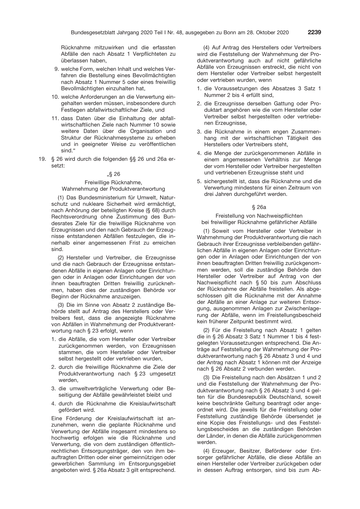 BGBl. 2020, Seite 2239 — Originalseite als Abbildung