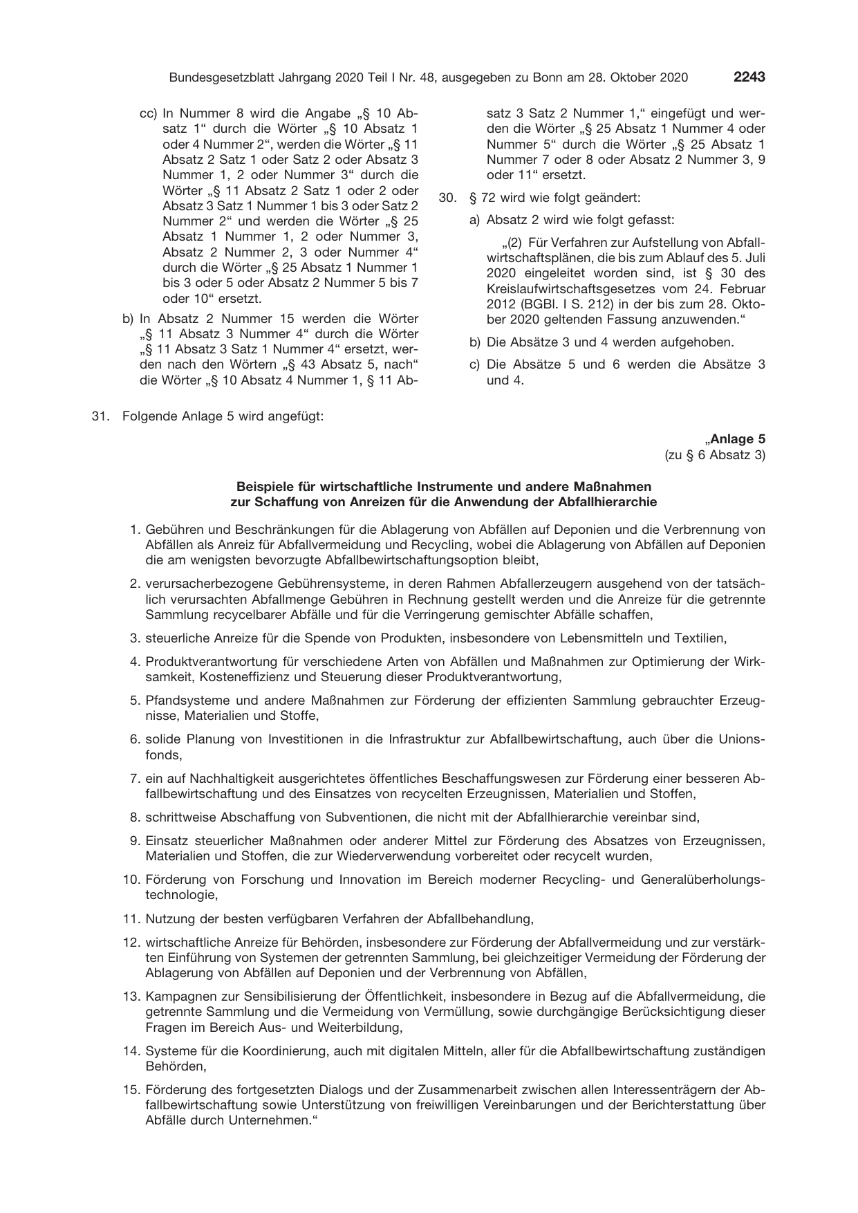 BGBl. 2020, Seite 2243 — Originalseite als Abbildung