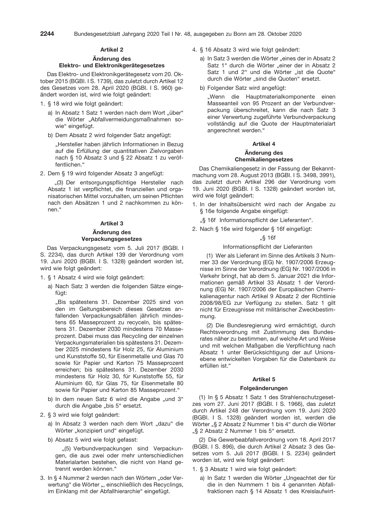 BGBl. 2020, Seite 2244 — Originalseite als Abbildung