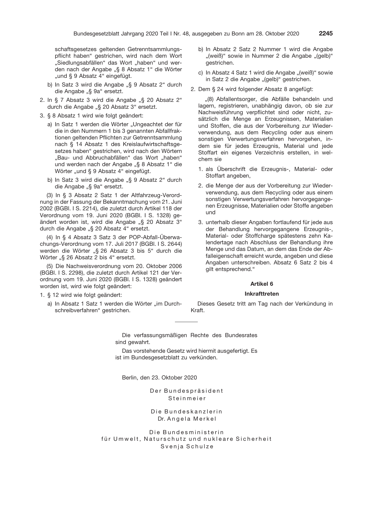 BGBl. 2020, Seite 2245 — Originalseite als Abbildung