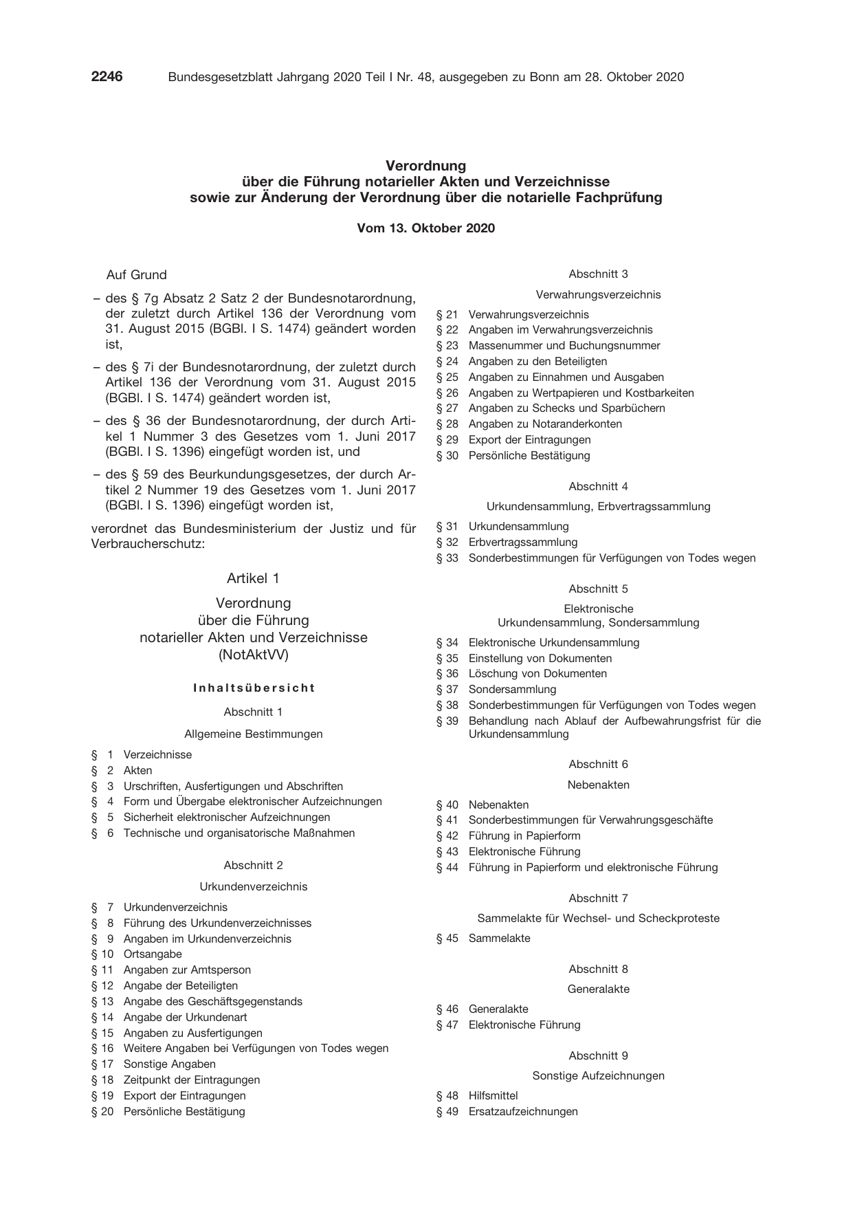 BGBl. 2020, Seite 2246 — Originalseite als Abbildung
