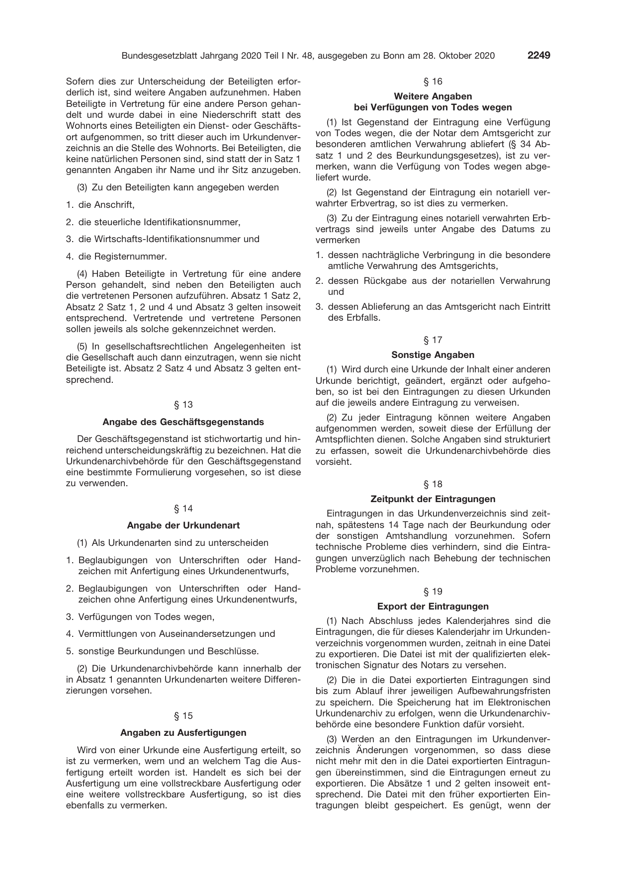 BGBl. 2020, Seite 2249 — Originalseite als Abbildung