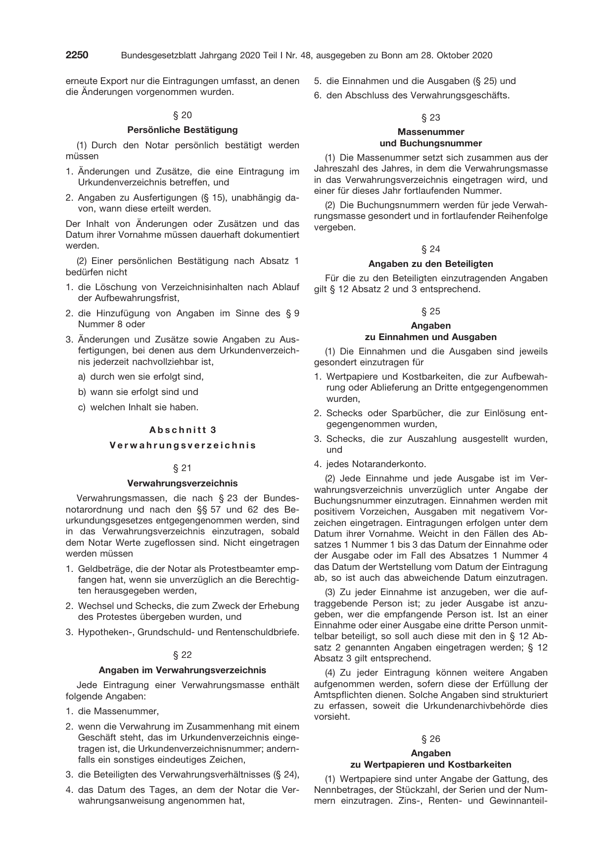 BGBl. 2020, Seite 2250 — Originalseite als Abbildung
