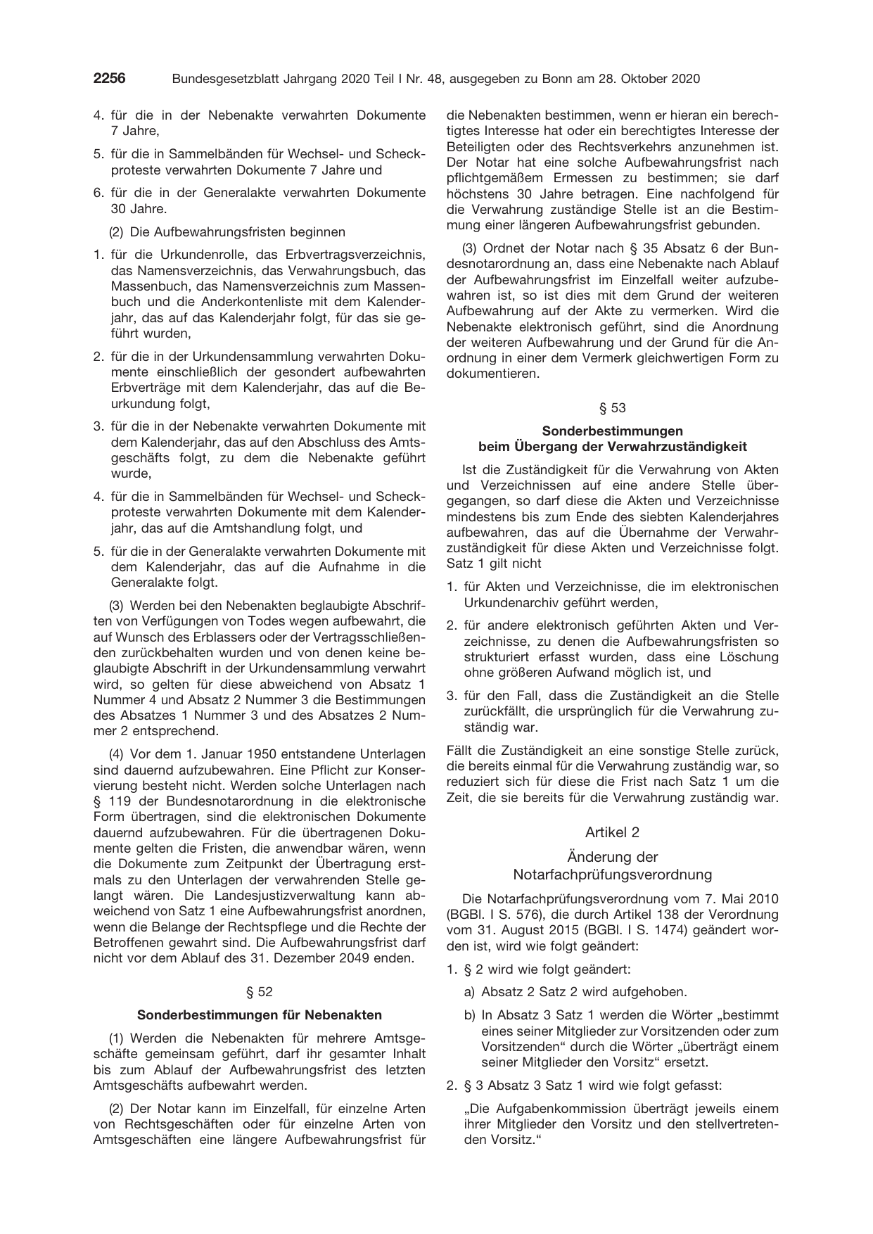 BGBl. 2020, Seite 2256 — Originalseite als Abbildung