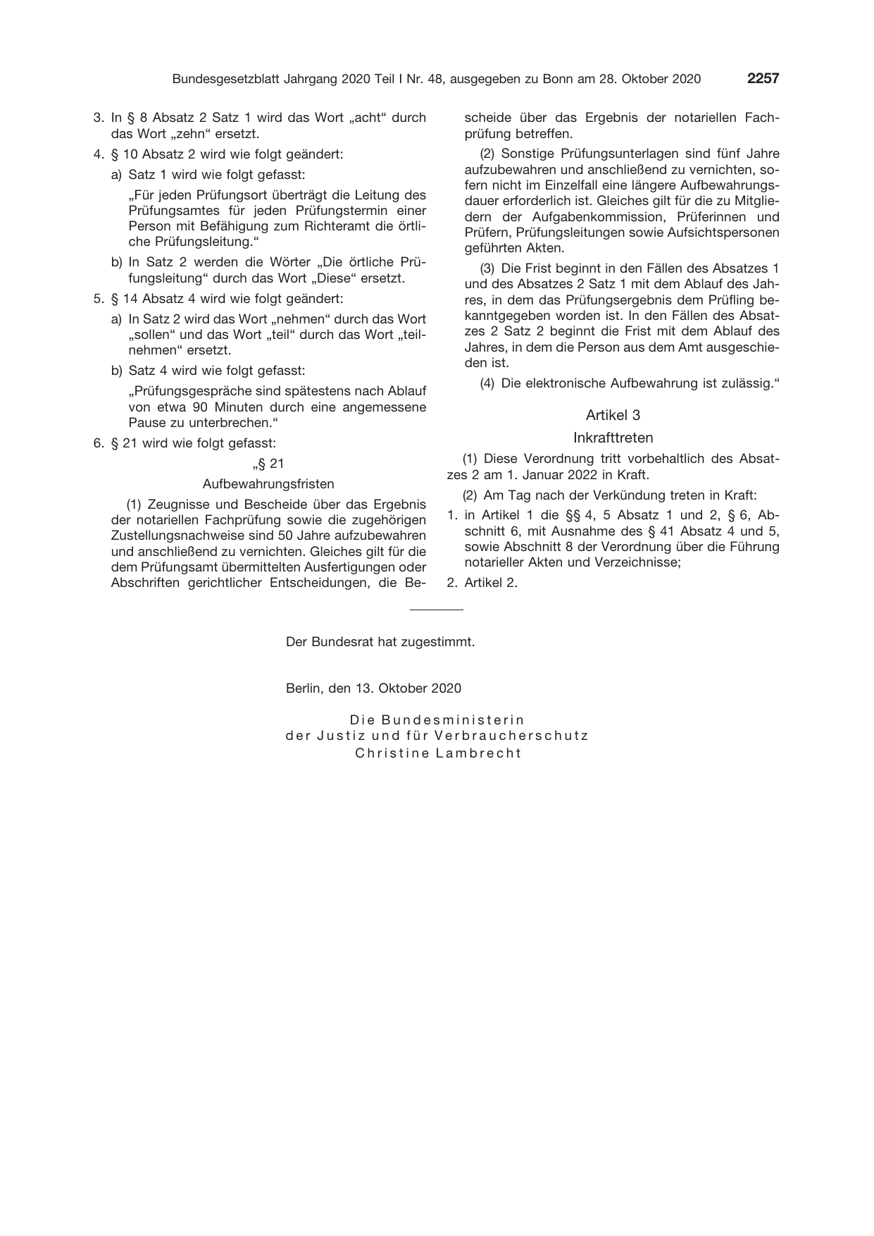 BGBl. 2020, Seite 2257 — Originalseite als Abbildung