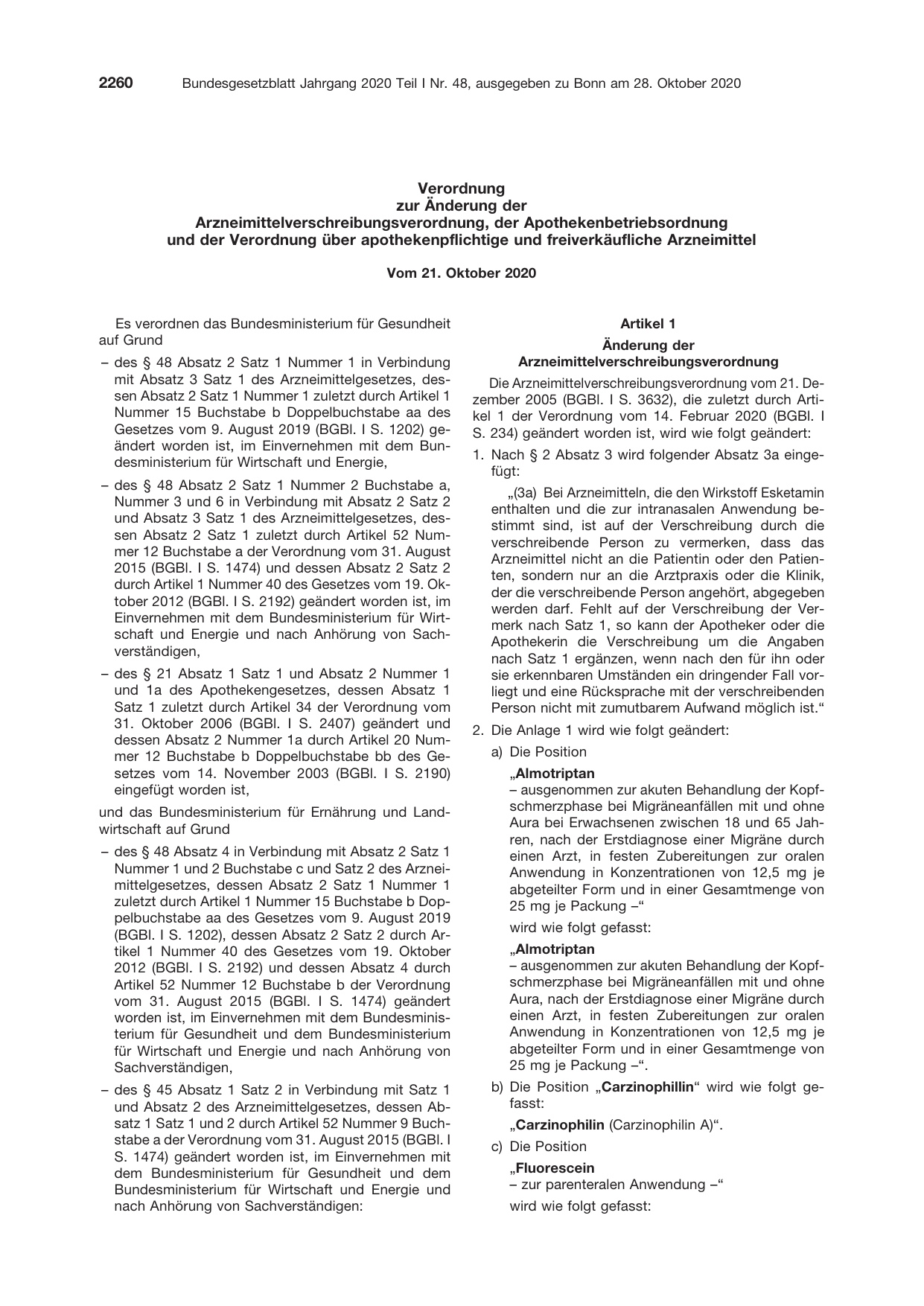 BGBl. 2020, Seite 2260 — Originalseite als Abbildung