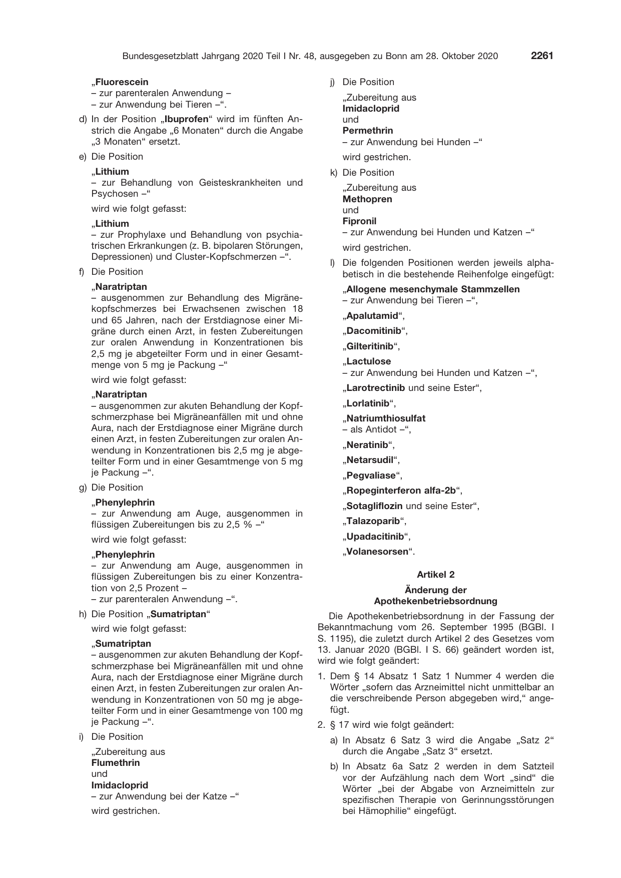 BGBl. 2020, Seite 2261 — Originalseite als Abbildung